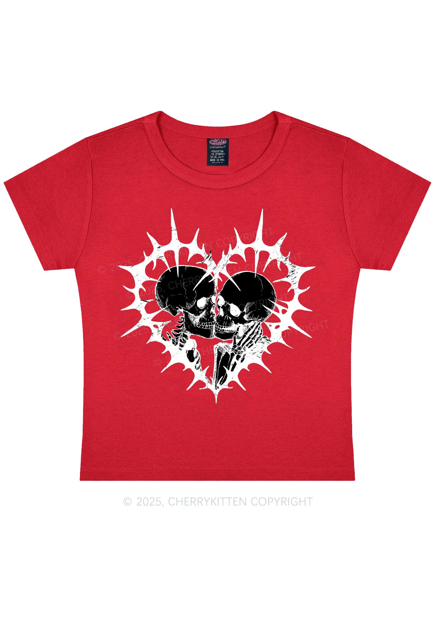 Spiked Heart Skulls Valentine's Day Y2K Baby Tee Cherrykitten - Image 11