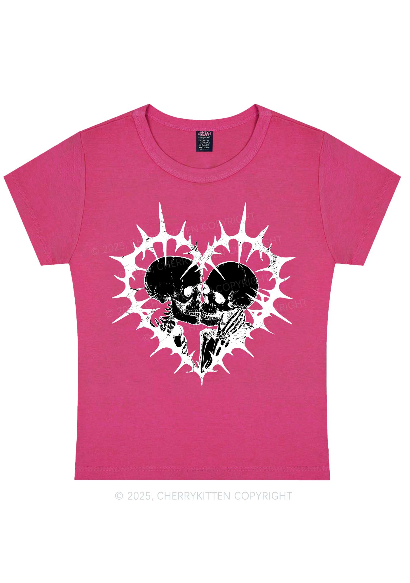 Spiked Heart Skulls Valentine's Day Y2K Baby Tee Cherrykitten - Image 12