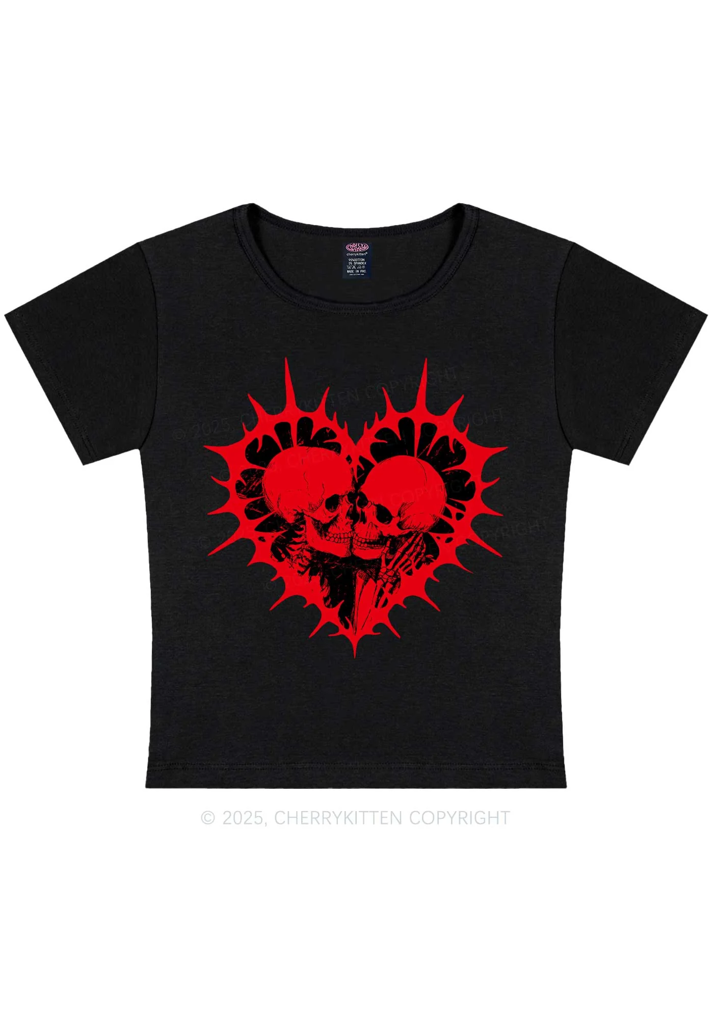 Spiked Heart Skulls Valentine's Day Y2K Baby Tee Cherrykitten - Image 3