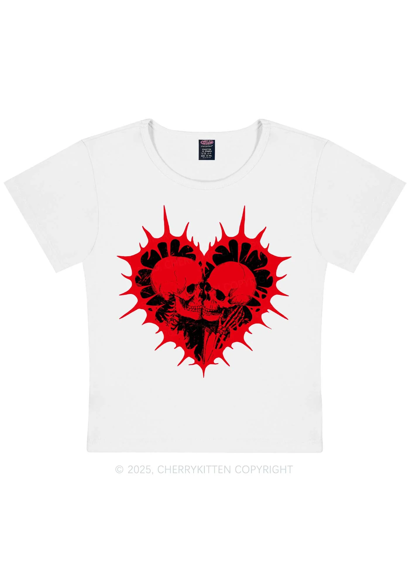 Spiked Heart Skulls Valentine's Day Y2K Baby Tee Cherrykitten - Image 4