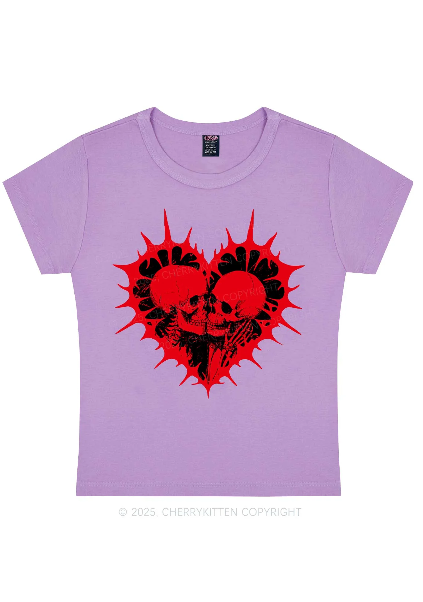 Spiked Heart Skulls Valentine's Day Y2K Baby Tee Cherrykitten - Image 5