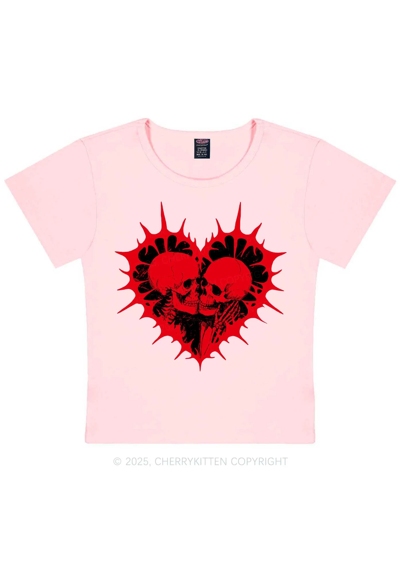 Spiked Heart Skulls Valentine's Day Y2K Baby Tee Cherrykitten - Image 6