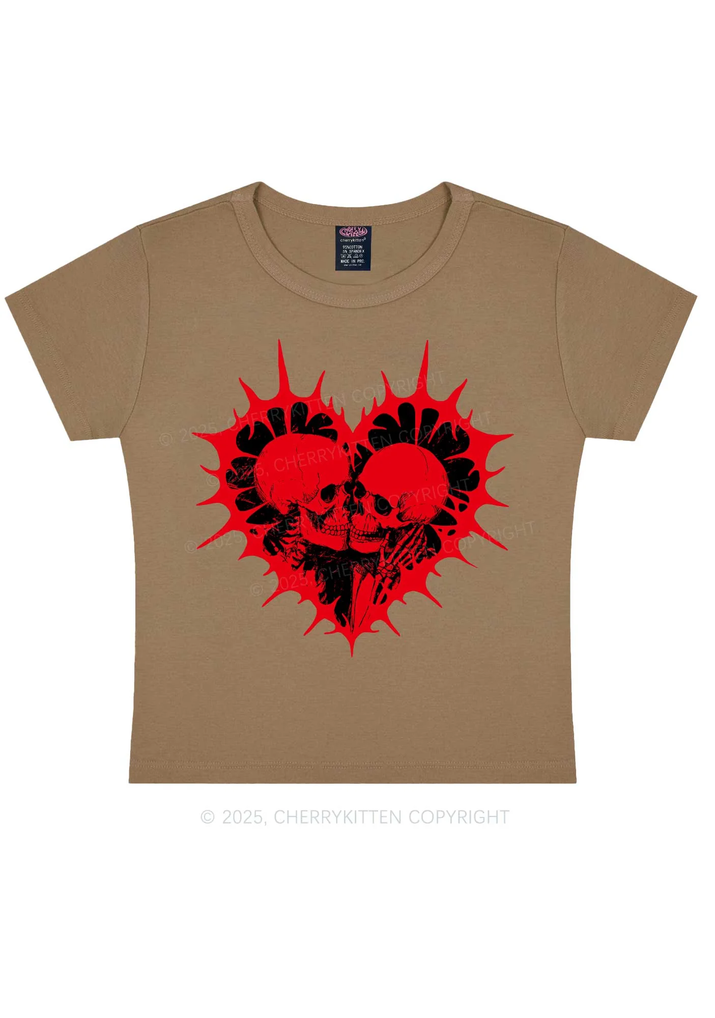 Spiked Heart Skulls Valentine's Day Y2K Baby Tee Cherrykitten - Image 7