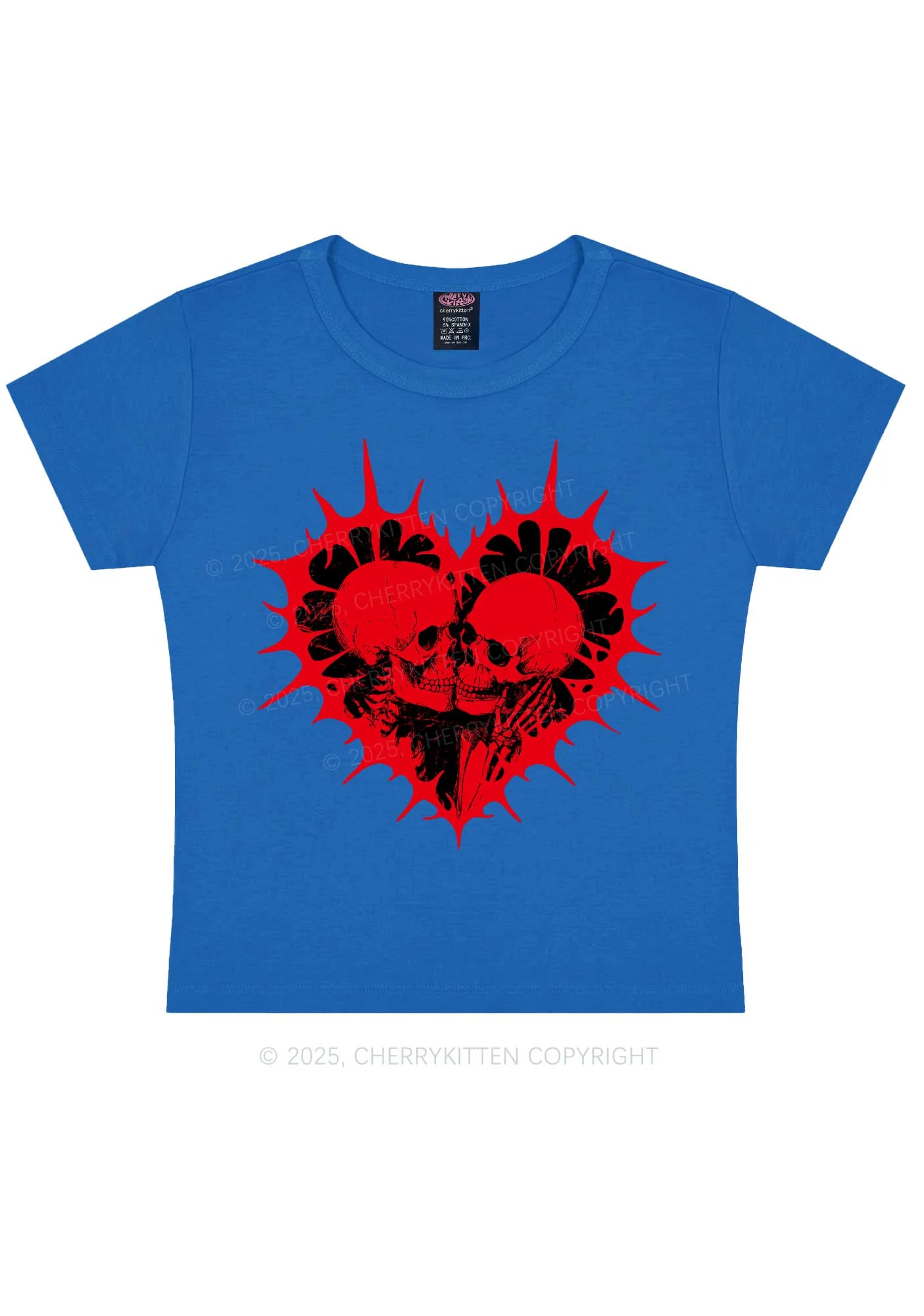 Spiked Heart Skulls Valentine's Day Y2K Baby Tee Cherrykitten - Image 8