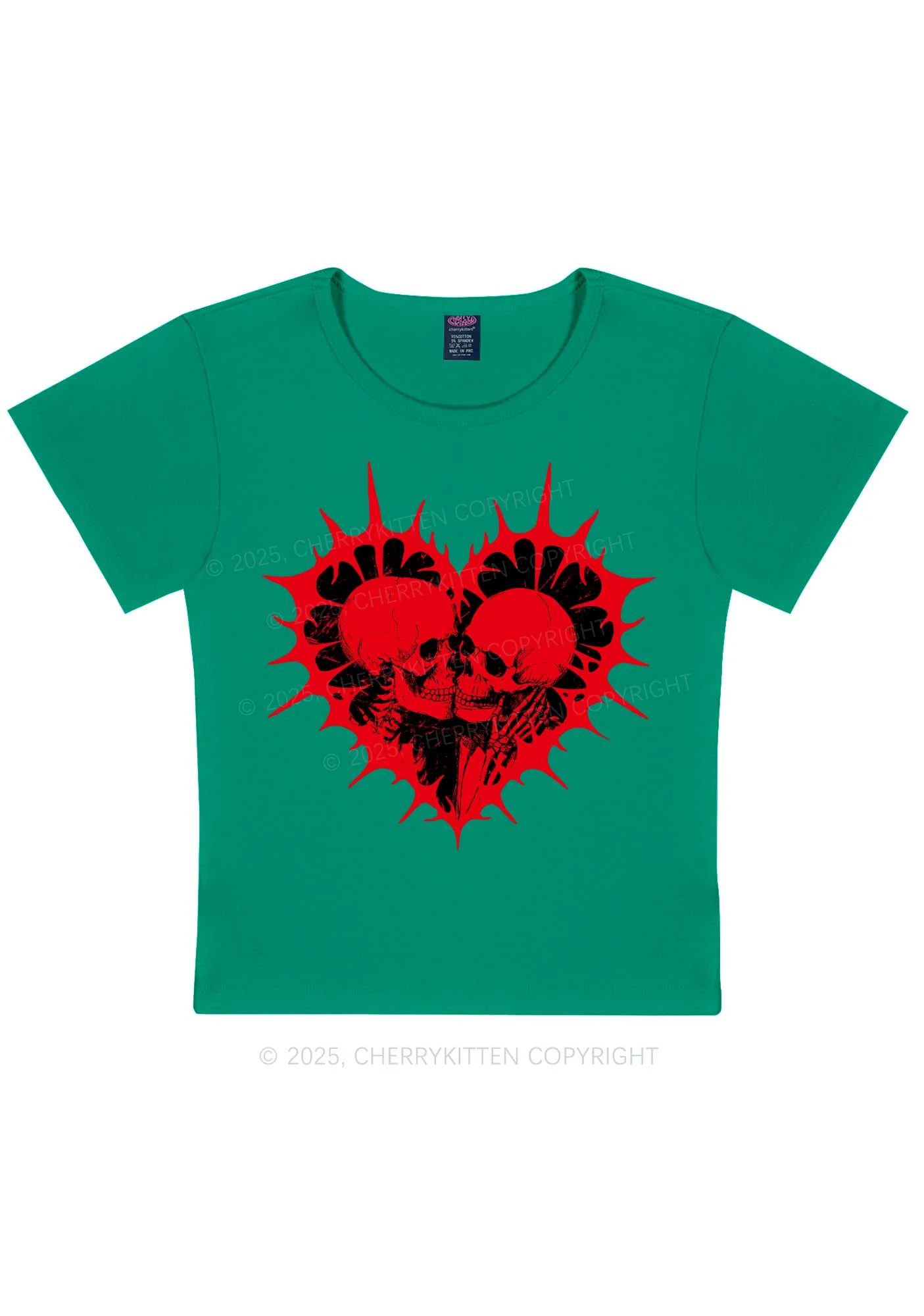 Spiked Heart Skulls Valentine's Day Y2K Baby Tee Cherrykitten - Image 9