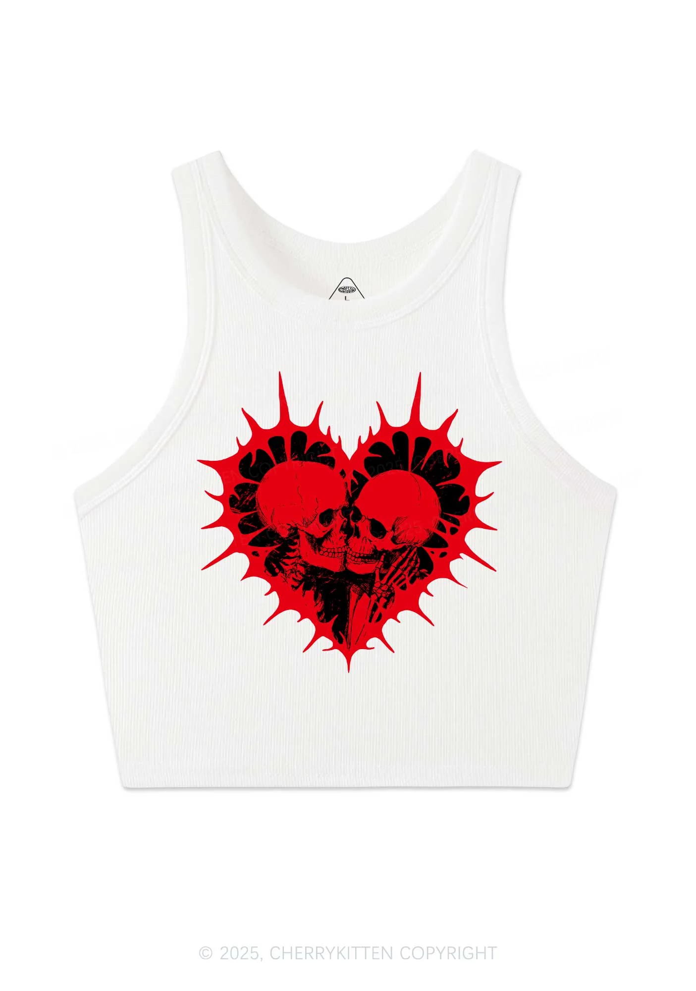 Spiked Heart Skulls Valentine's Day Y2K Crop Tank Top Cherrykitten - Image 3