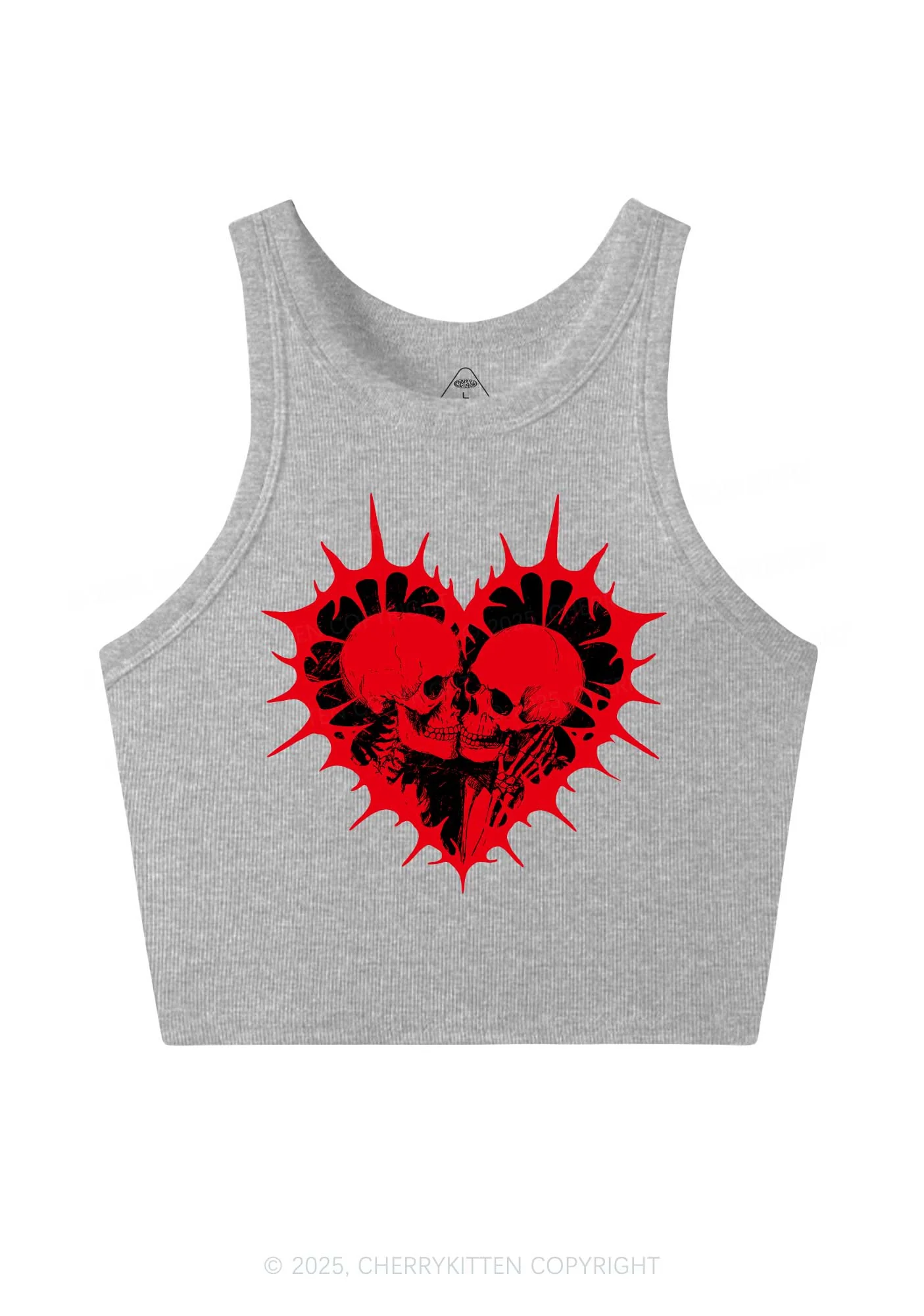Spiked Heart Skulls Valentine's Day Y2K Crop Tank Top Cherrykitten - Image 4