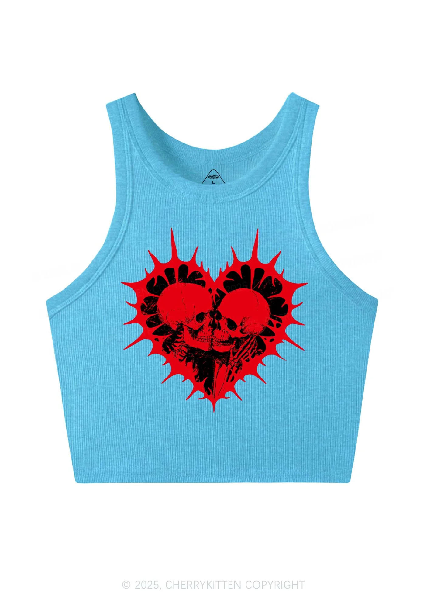 Spiked Heart Skulls Valentine's Day Y2K Crop Tank Top Cherrykitten - Image 5