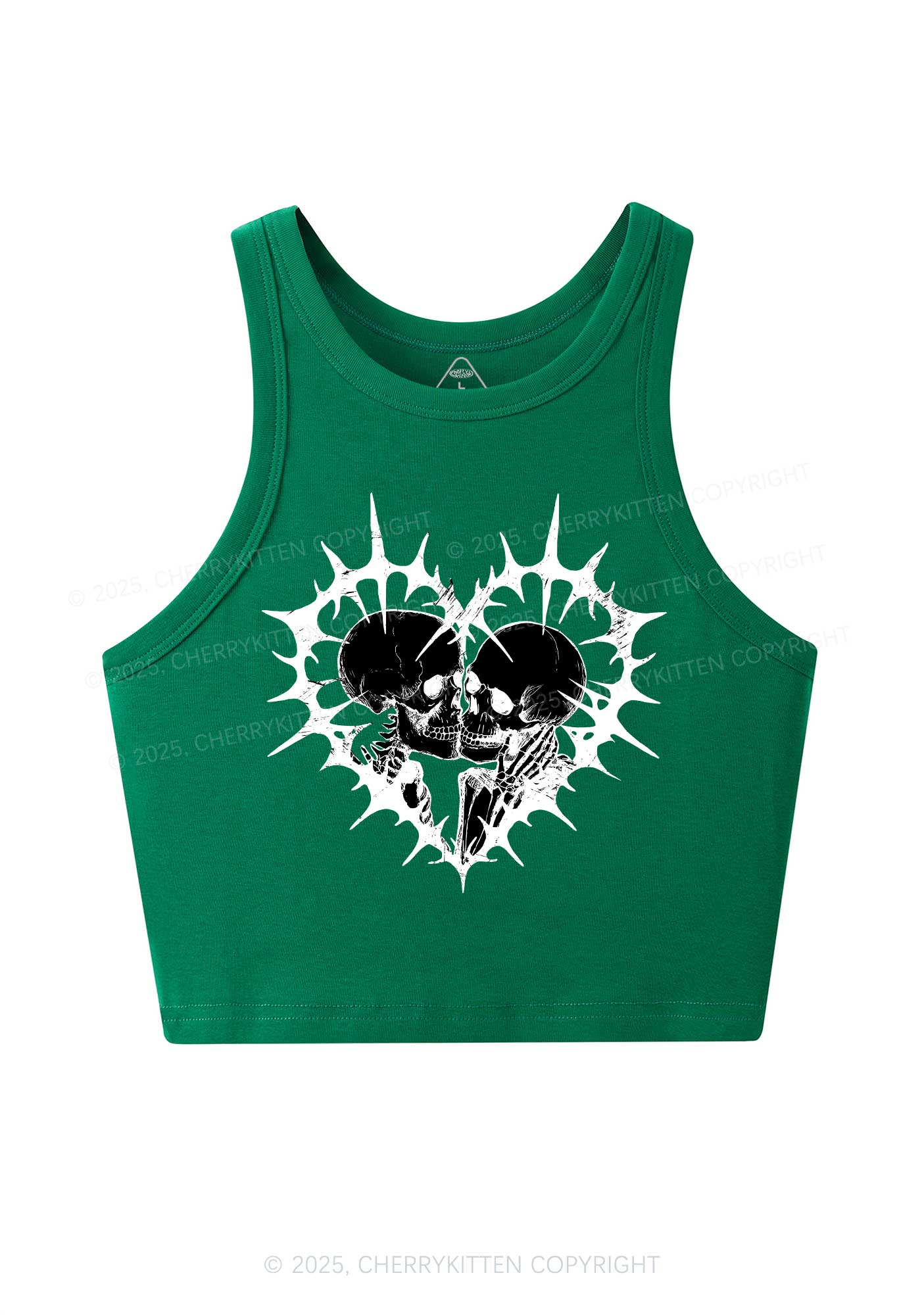 Spiked Heart Skulls Valentine's Day Y2K Crop Tank Top Cherrykitten - Image 6