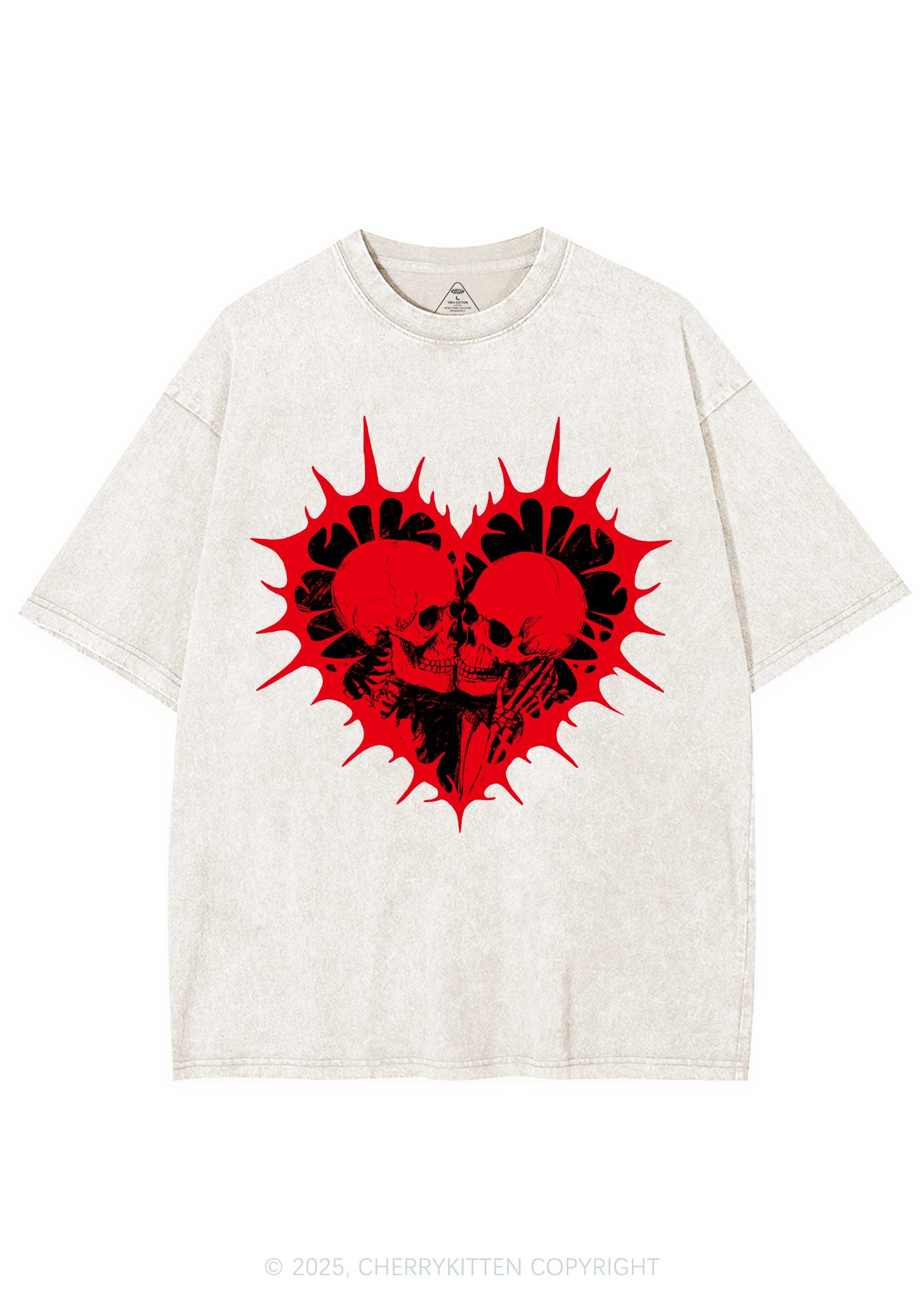 Spiked Heart Skulls Valentine's Day Y2K Shirts Washed Tee Cherrykitten - Image 3