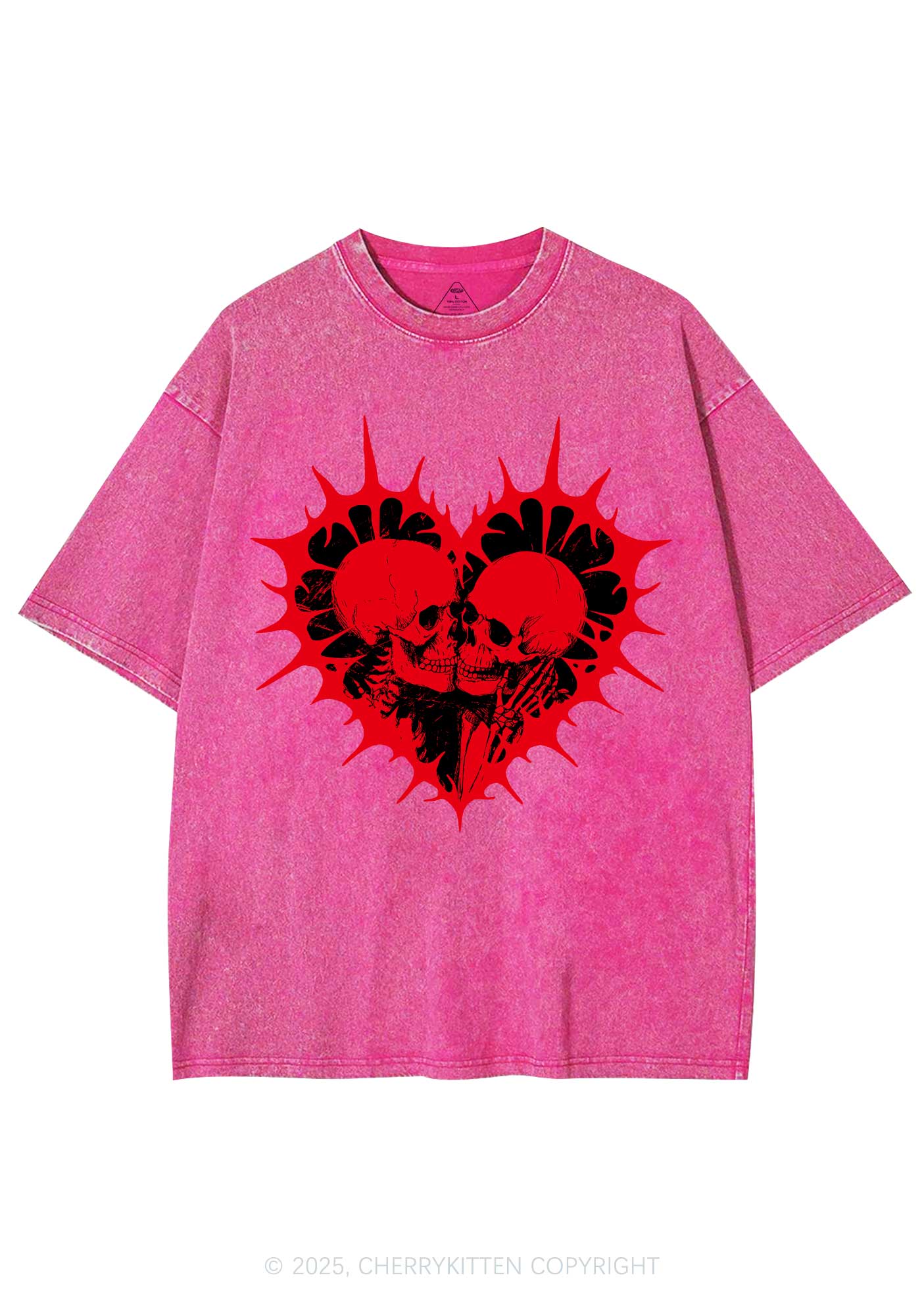 Spiked Heart Skulls Valentine's Day Y2K Shirts Washed Tee Cherrykitten - Image 5