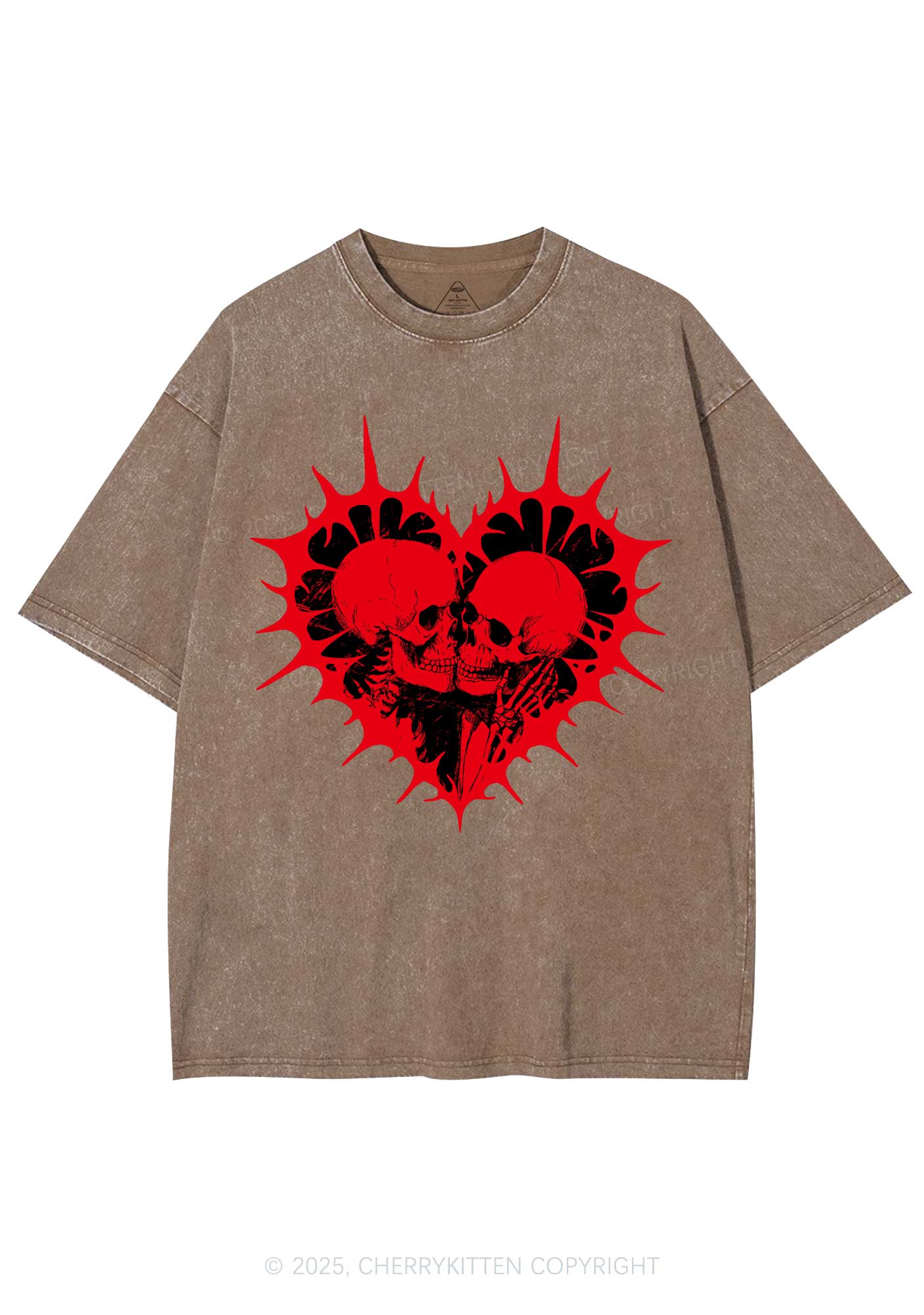 Spiked Heart Skulls Valentine's Day Y2K Shirts Washed Tee Cherrykitten - Image 6