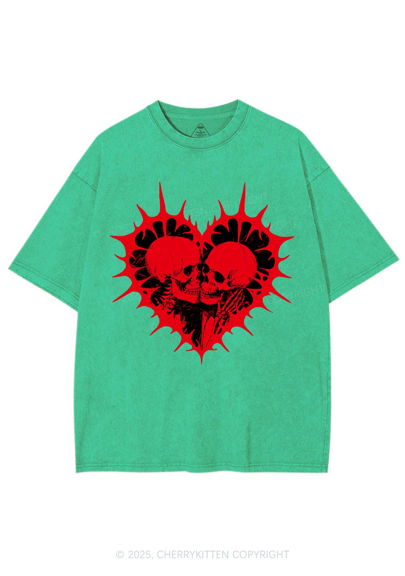 Spiked Heart Skulls Valentine's Day Y2K Shirts Washed Tee Cherrykitten - Image 8