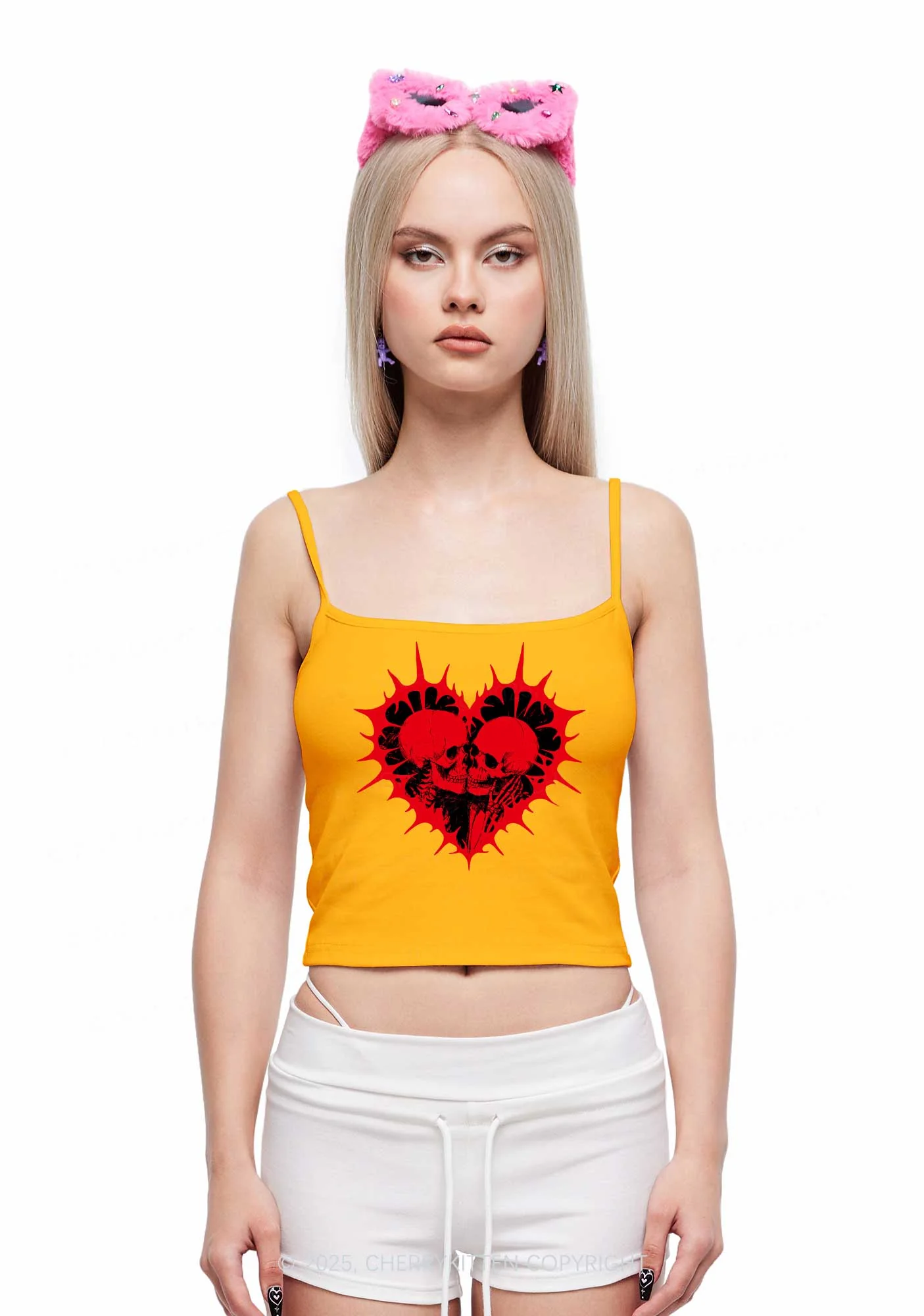 Spiked Heart Skulls Valentine's Day Y2K Spaghetti Strap Cami Cherrykitten - Image 2
