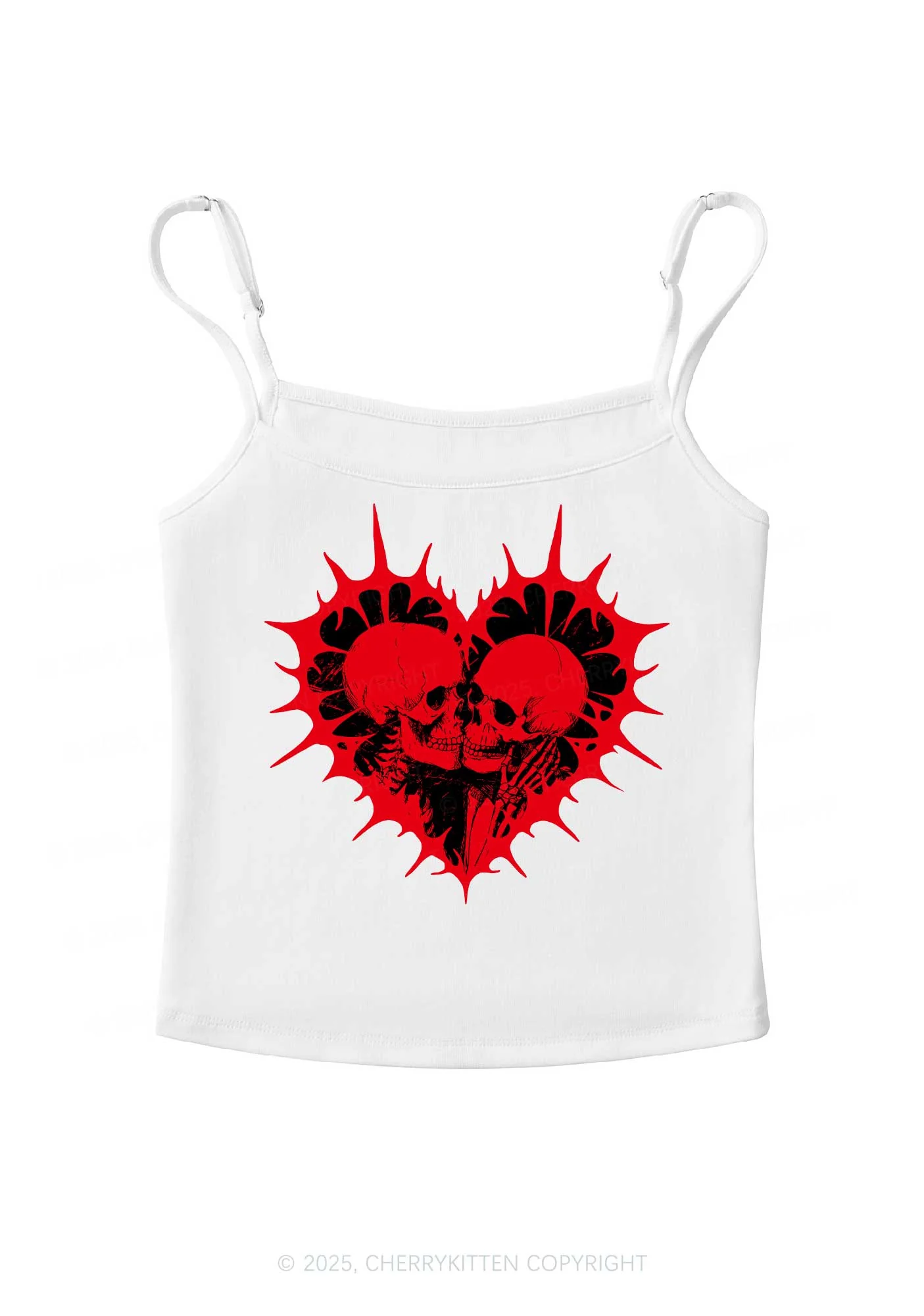 Spiked Heart Skulls Valentine's Day Y2K Spaghetti Strap Cami Cherrykitten - Image 3