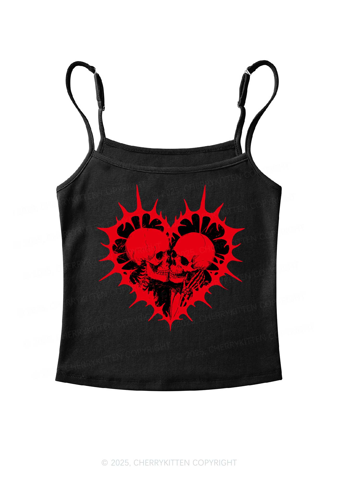 Spiked Heart Skulls Valentine's Day Y2K Spaghetti Strap Cami Cherrykitten - Image 4