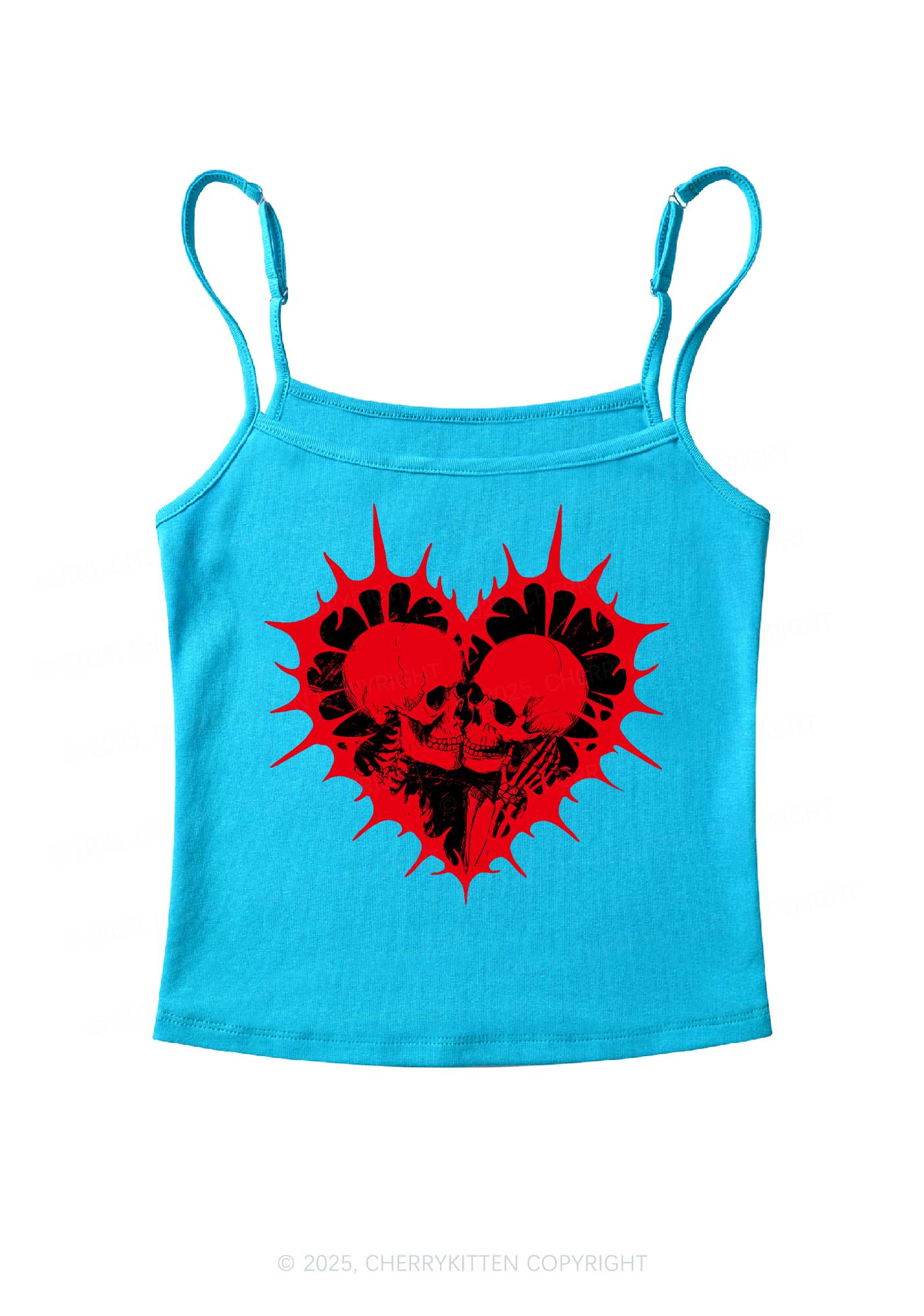 Spiked Heart Skulls Valentine's Day Y2K Spaghetti Strap Cami Cherrykitten - Image 5