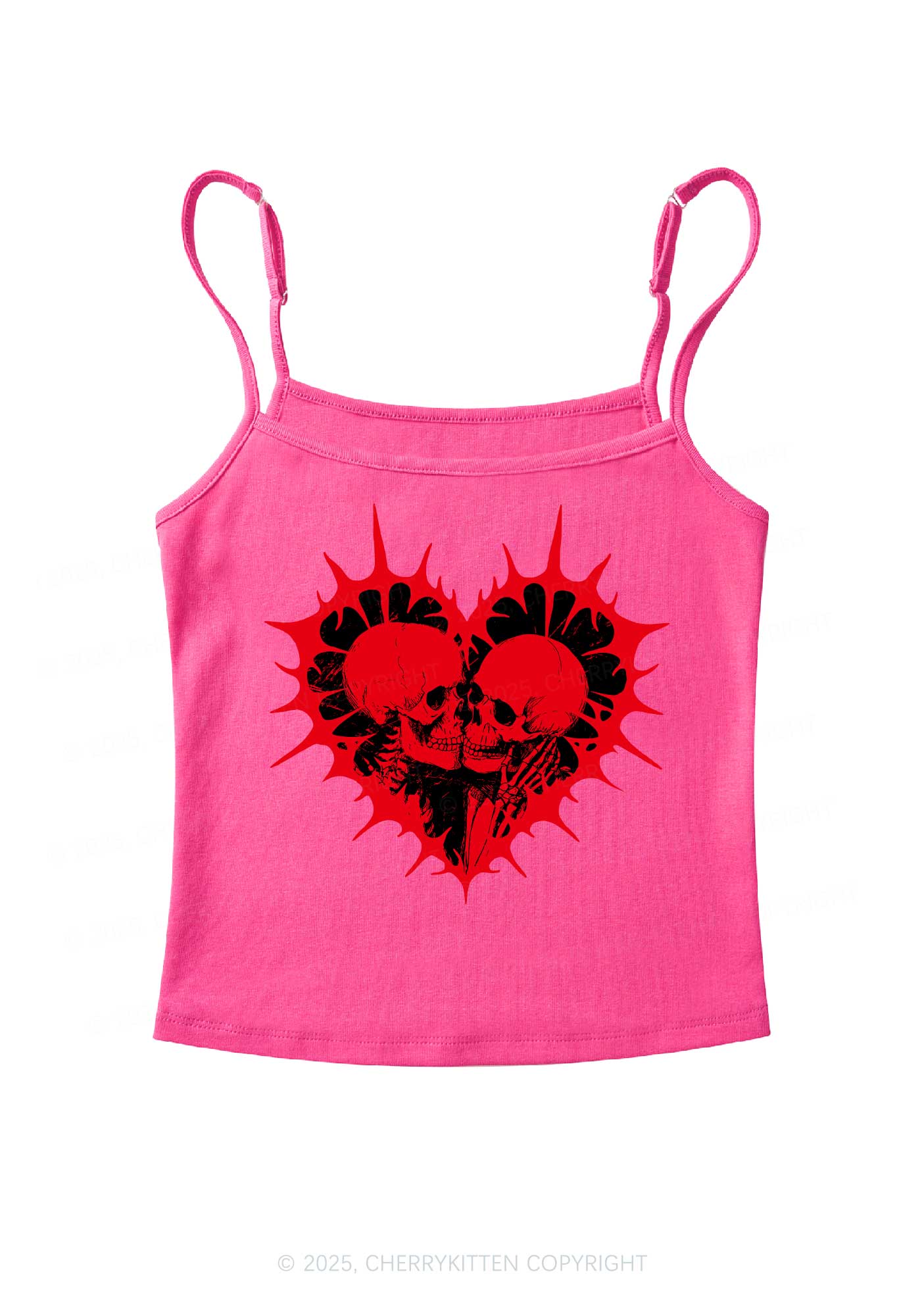 Spiked Heart Skulls Valentine's Day Y2K Spaghetti Strap Cami Cherrykitten - Image 6