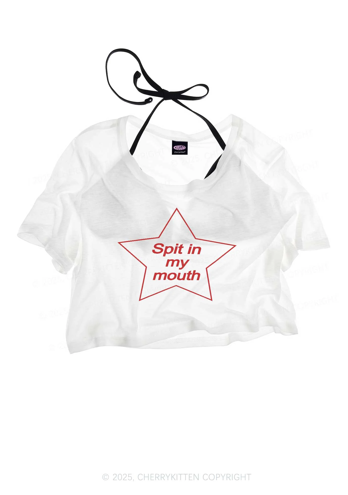 Spit In My Mouth Y2K Sheer Crop Tee Cherrykitten - Image 3