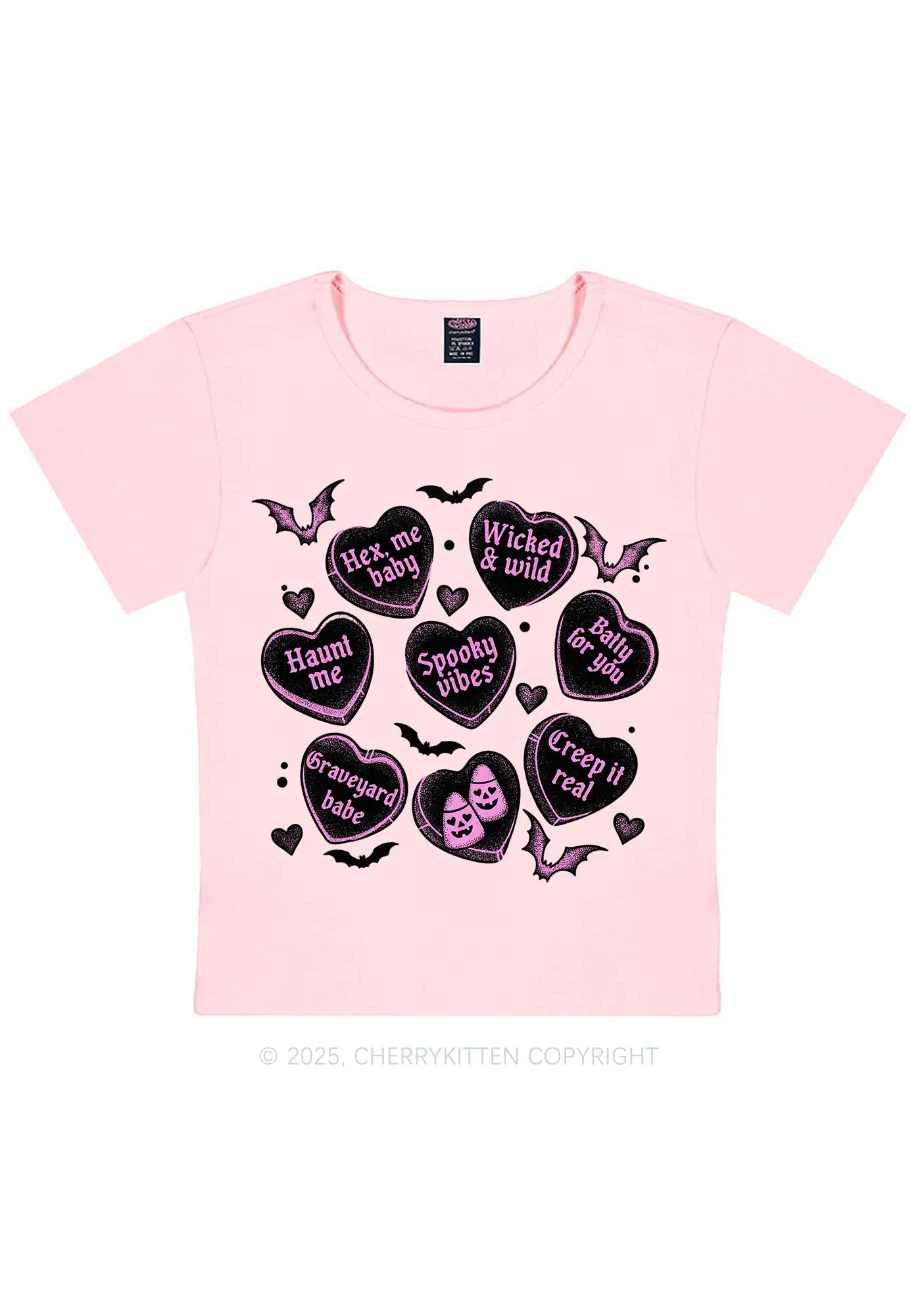 Spooky Candy Heart Valentine's Day Y2K Baby Tee Cherrykitten - Image 10