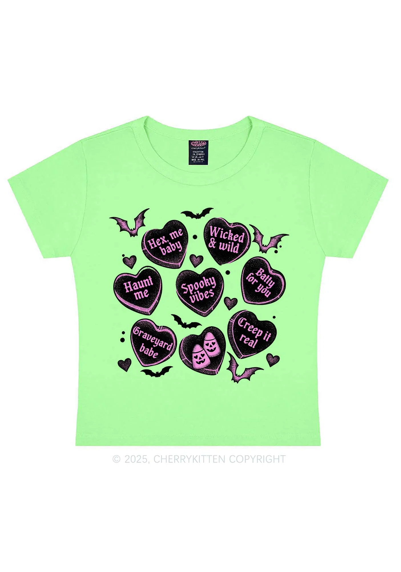 Spooky Candy Heart Valentine's Day Y2K Baby Tee Cherrykitten - Image 11