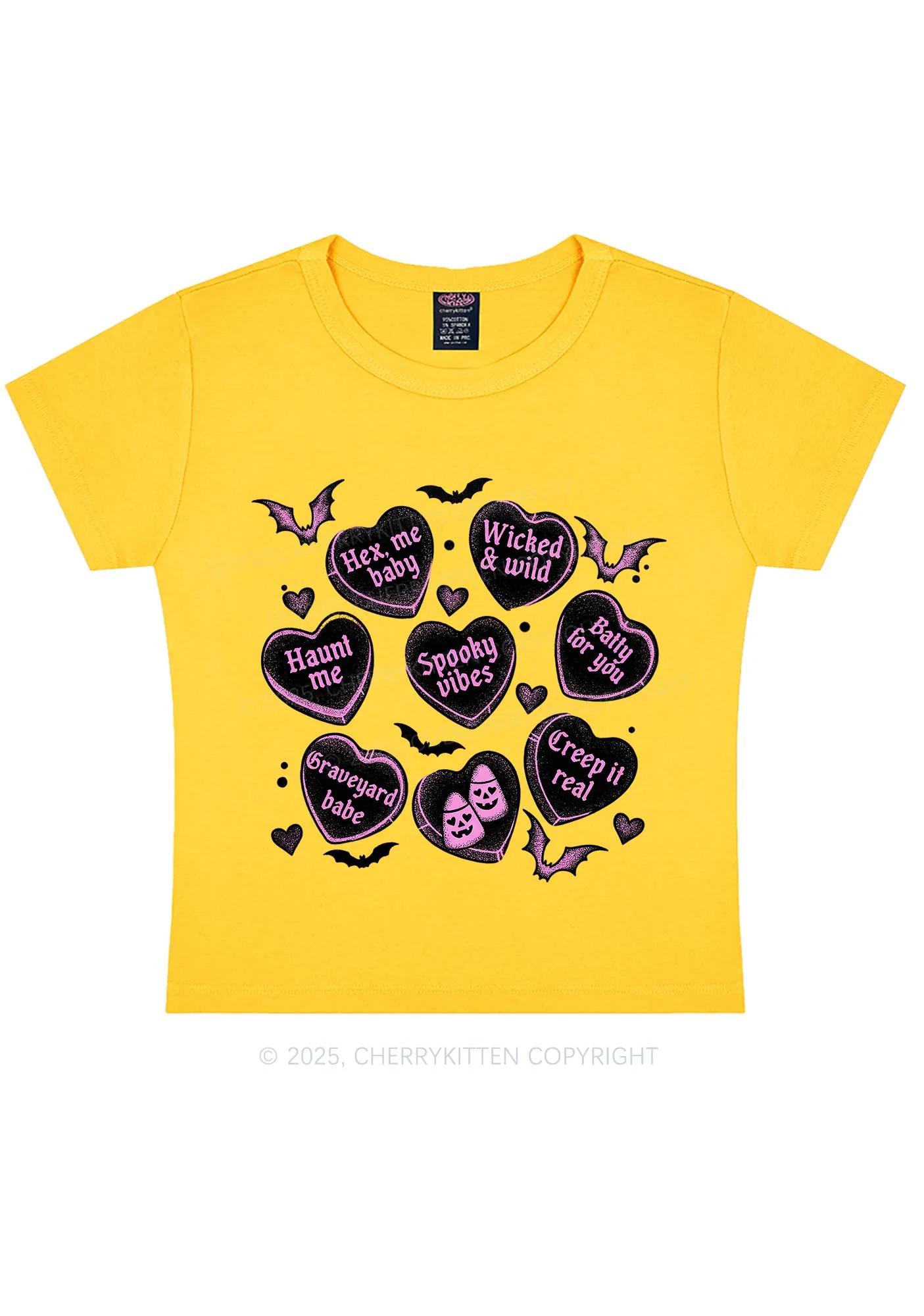 Spooky Candy Heart Valentine's Day Y2K Baby Tee Cherrykitten - Image 3