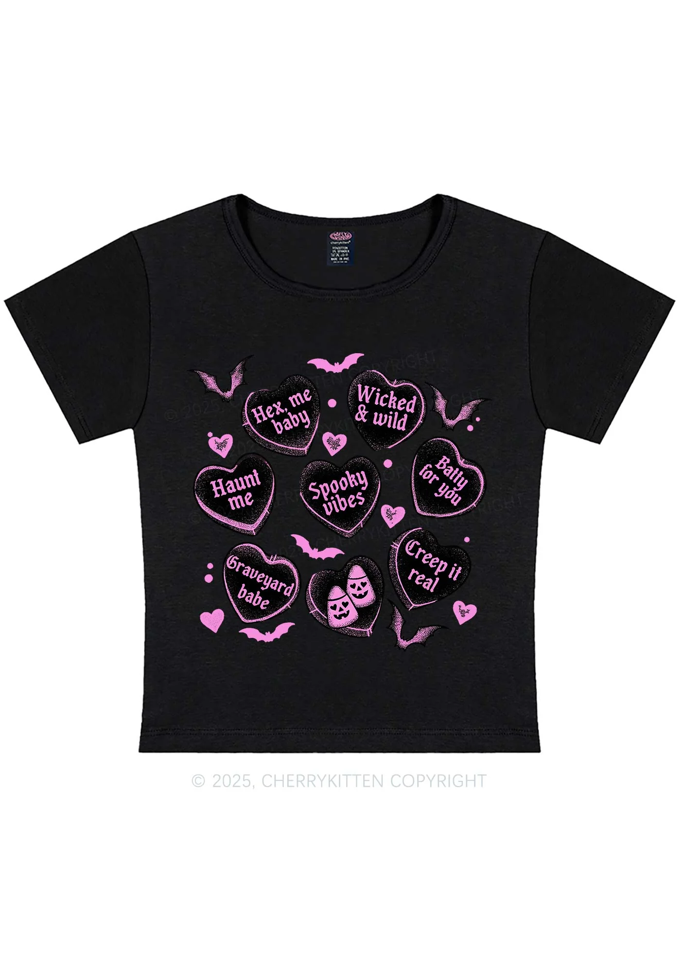 Spooky Candy Heart Valentine's Day Y2K Baby Tee Cherrykitten - Image 4