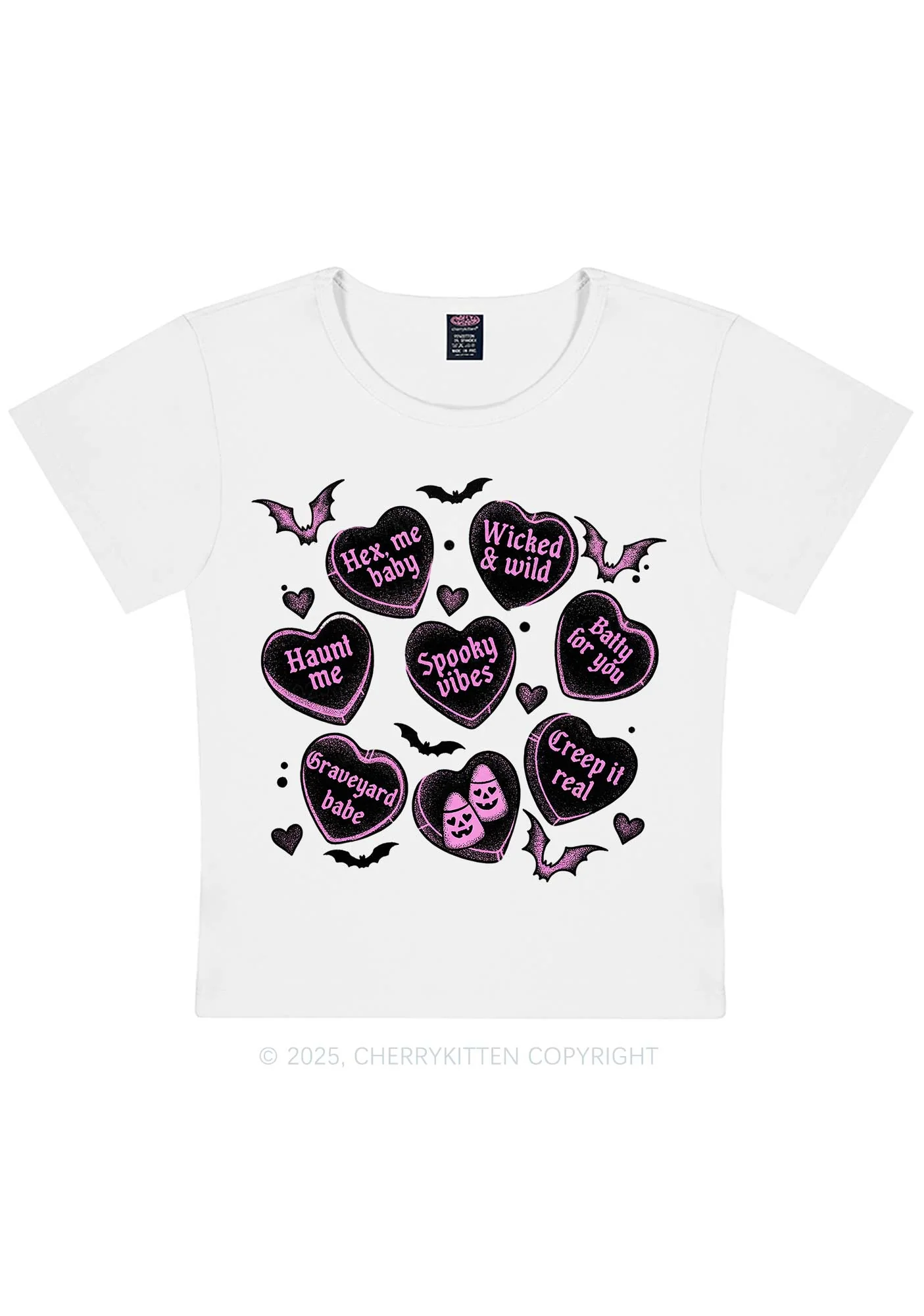 Spooky Candy Heart Valentine's Day Y2K Baby Tee Cherrykitten - Image 5
