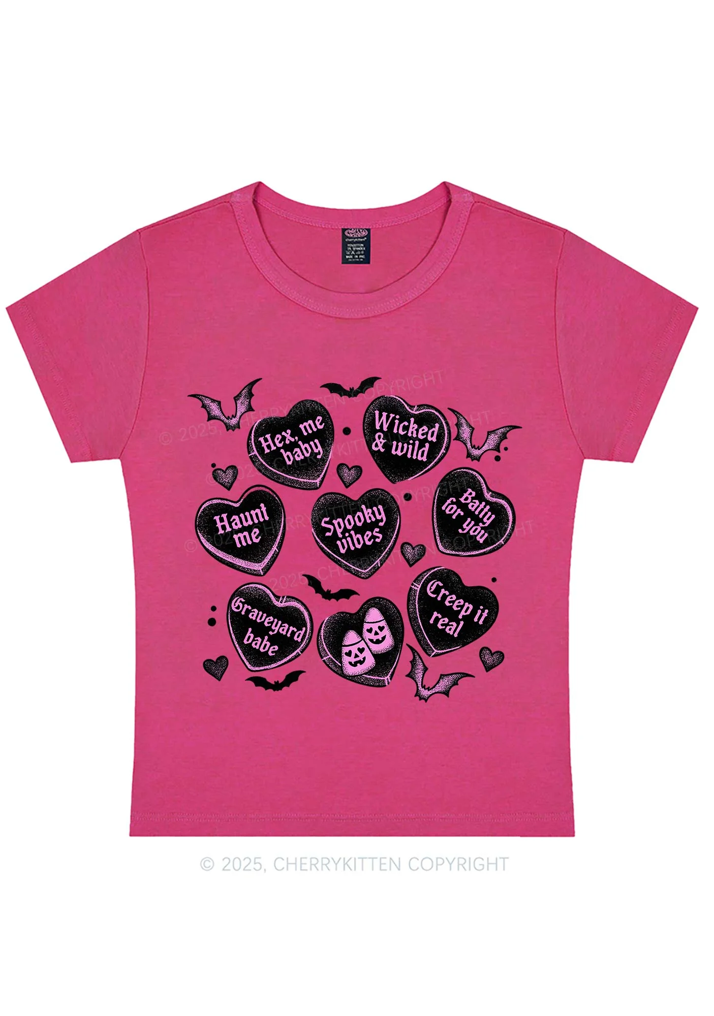 Spooky Candy Heart Valentine's Day Y2K Baby Tee Cherrykitten - Image 6