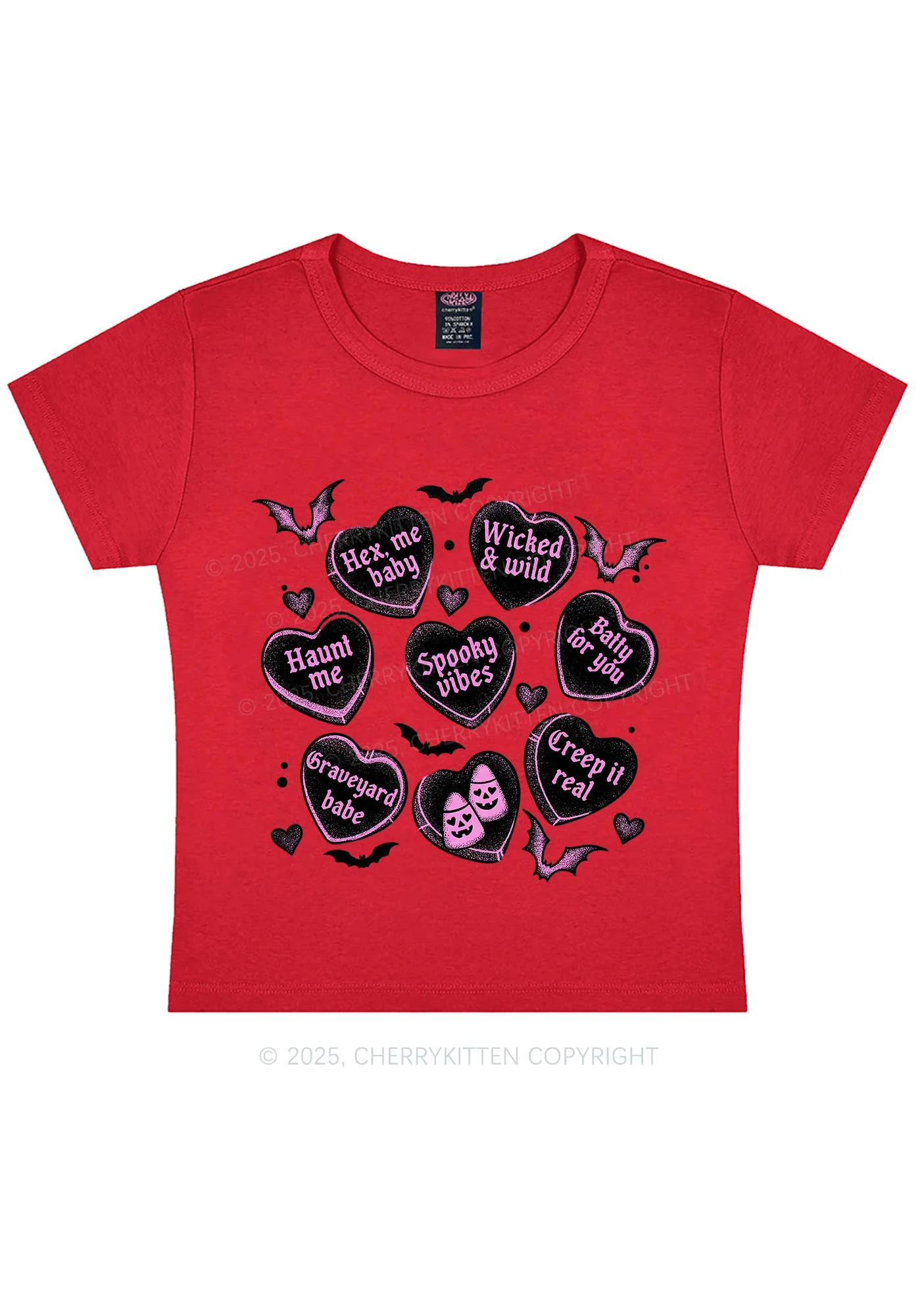 Spooky Candy Heart Valentine's Day Y2K Baby Tee Cherrykitten - Image 7