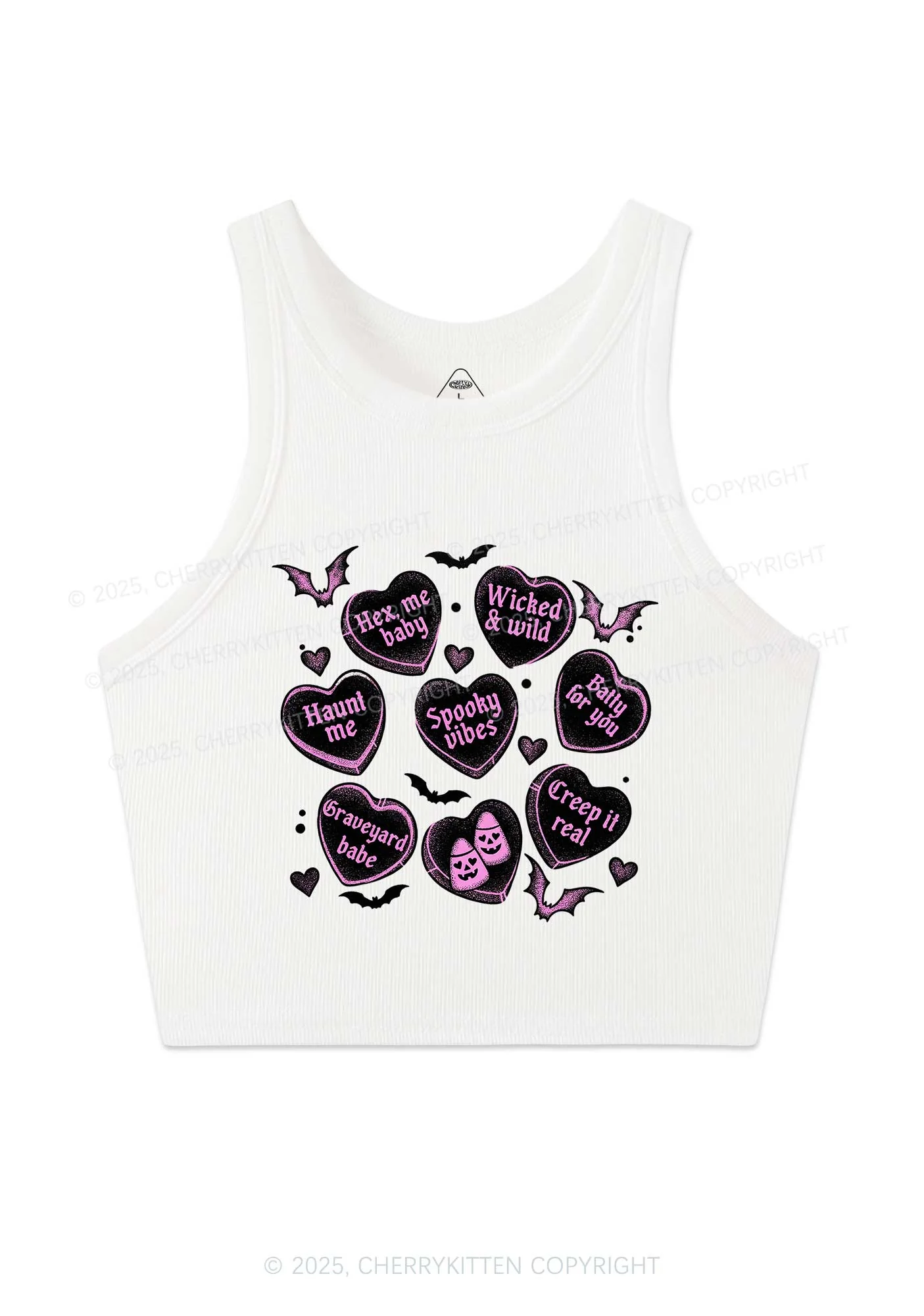 Spooky Candy Heart Valentine's Day Y2K Crop Tank Top Cherrykitten - Image 3