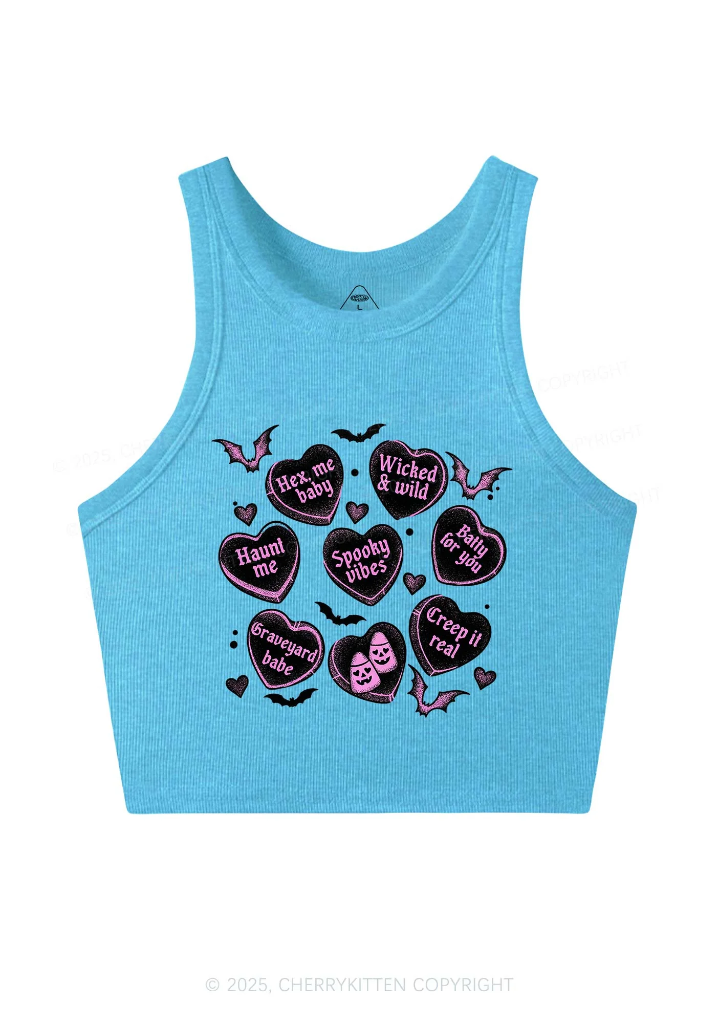 Spooky Candy Heart Valentine's Day Y2K Crop Tank Top Cherrykitten - Image 4