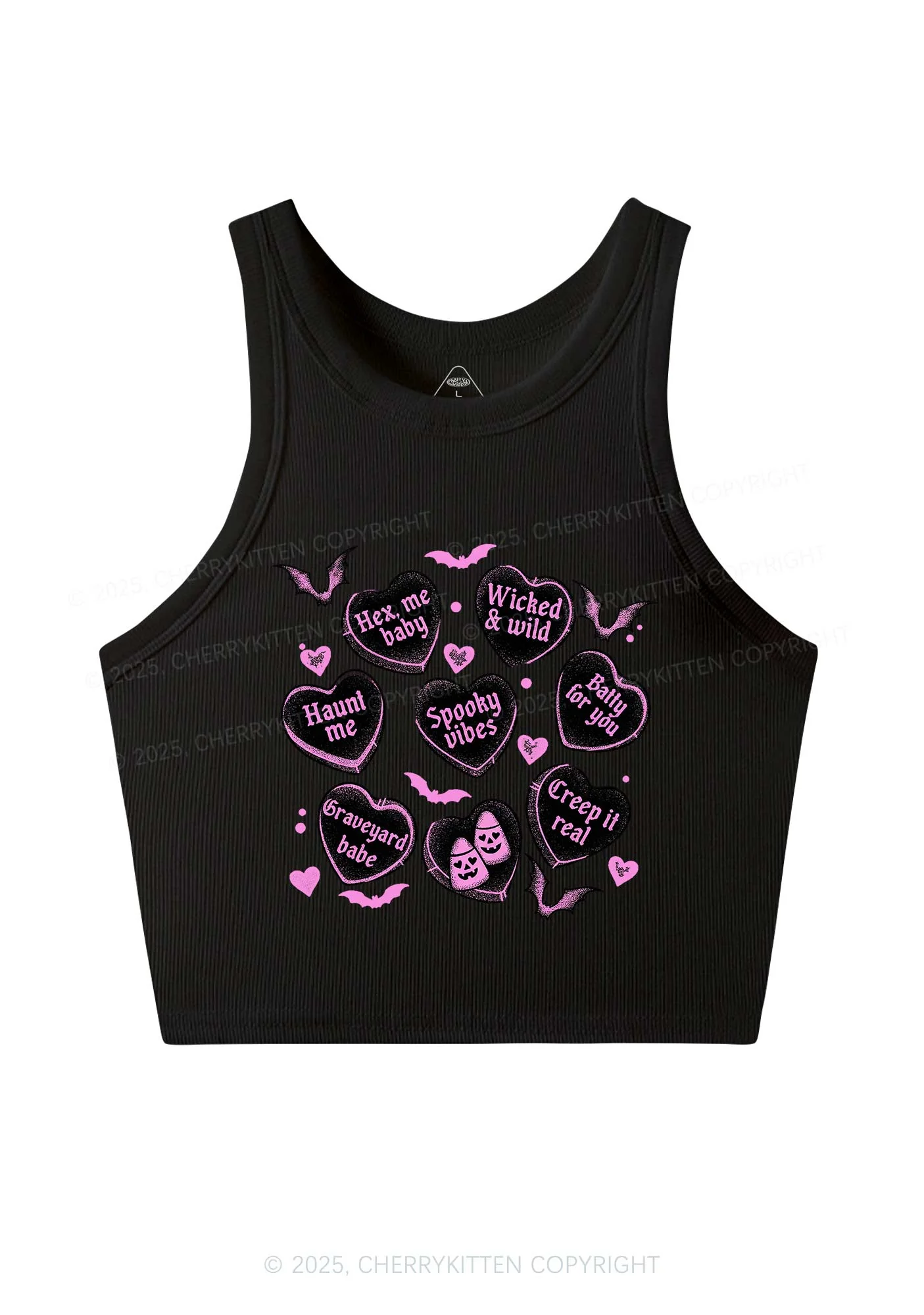 Spooky Candy Heart Valentine's Day Y2K Crop Tank Top Cherrykitten - Image 5