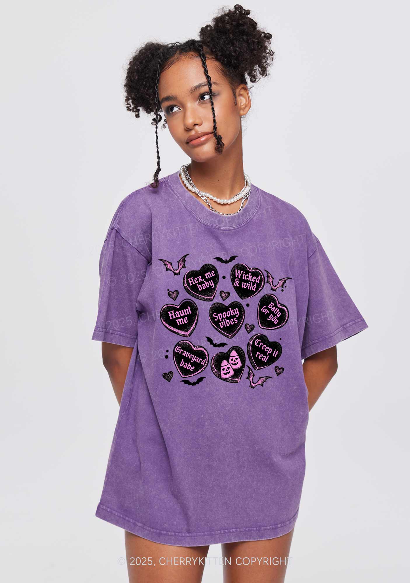 Spooky Candy Heart Valentine's Day Y2K Shirts Washed Tee Cherrykitten - Image 2