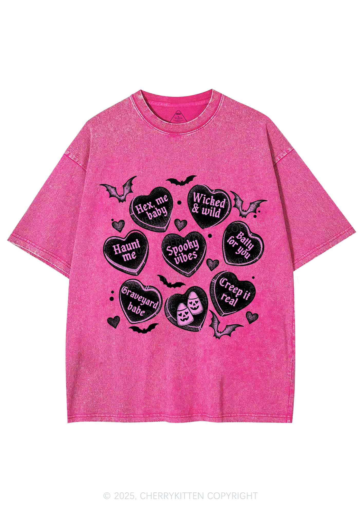 Spooky Candy Heart Valentine's Day Y2K Shirts Washed Tee Cherrykitten - Image 3
