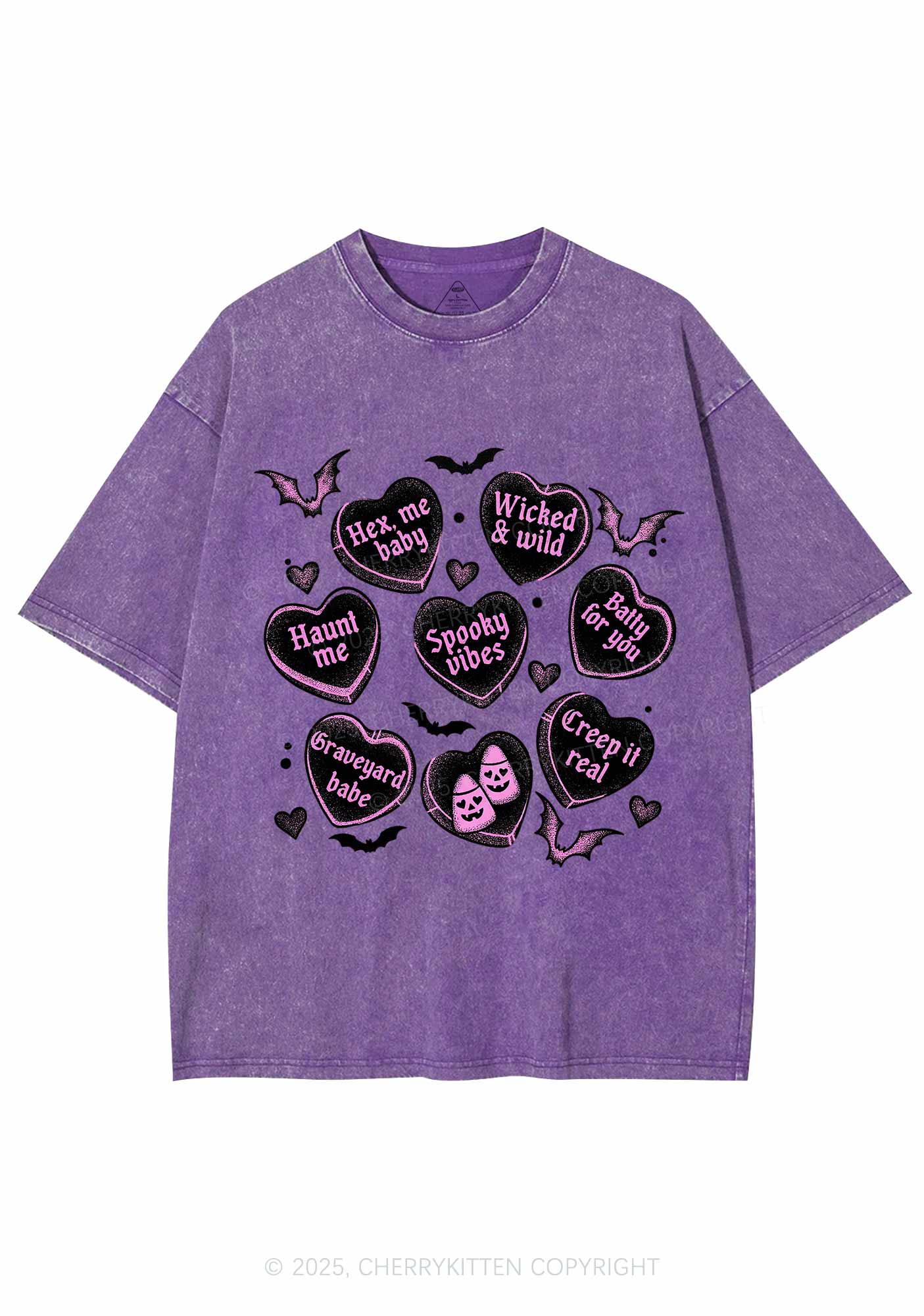 Spooky Candy Heart Valentine's Day Y2K Shirts Washed Tee Cherrykitten - Image 4