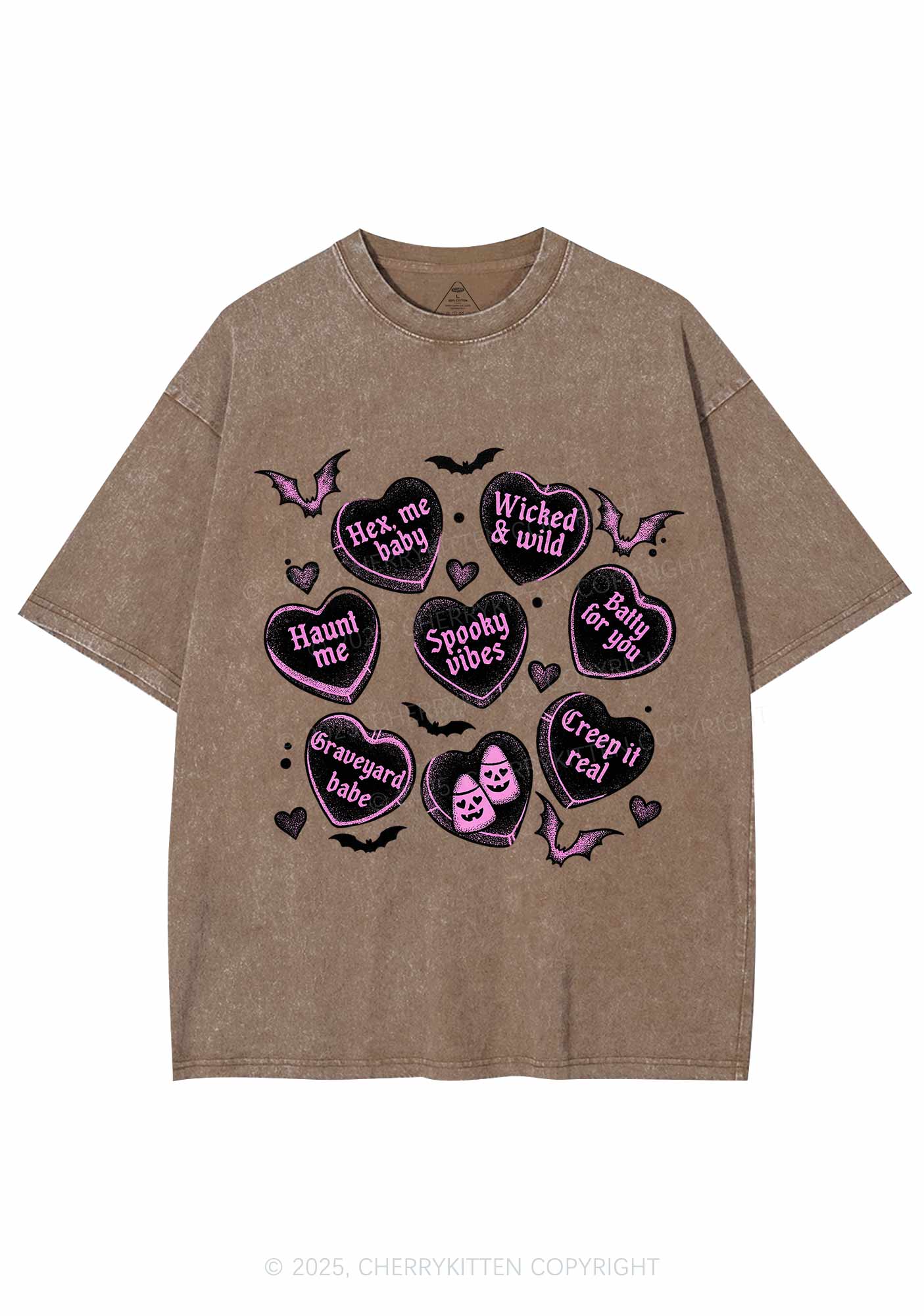 Spooky Candy Heart Valentine's Day Y2K Shirts Washed Tee Cherrykitten - Image 5
