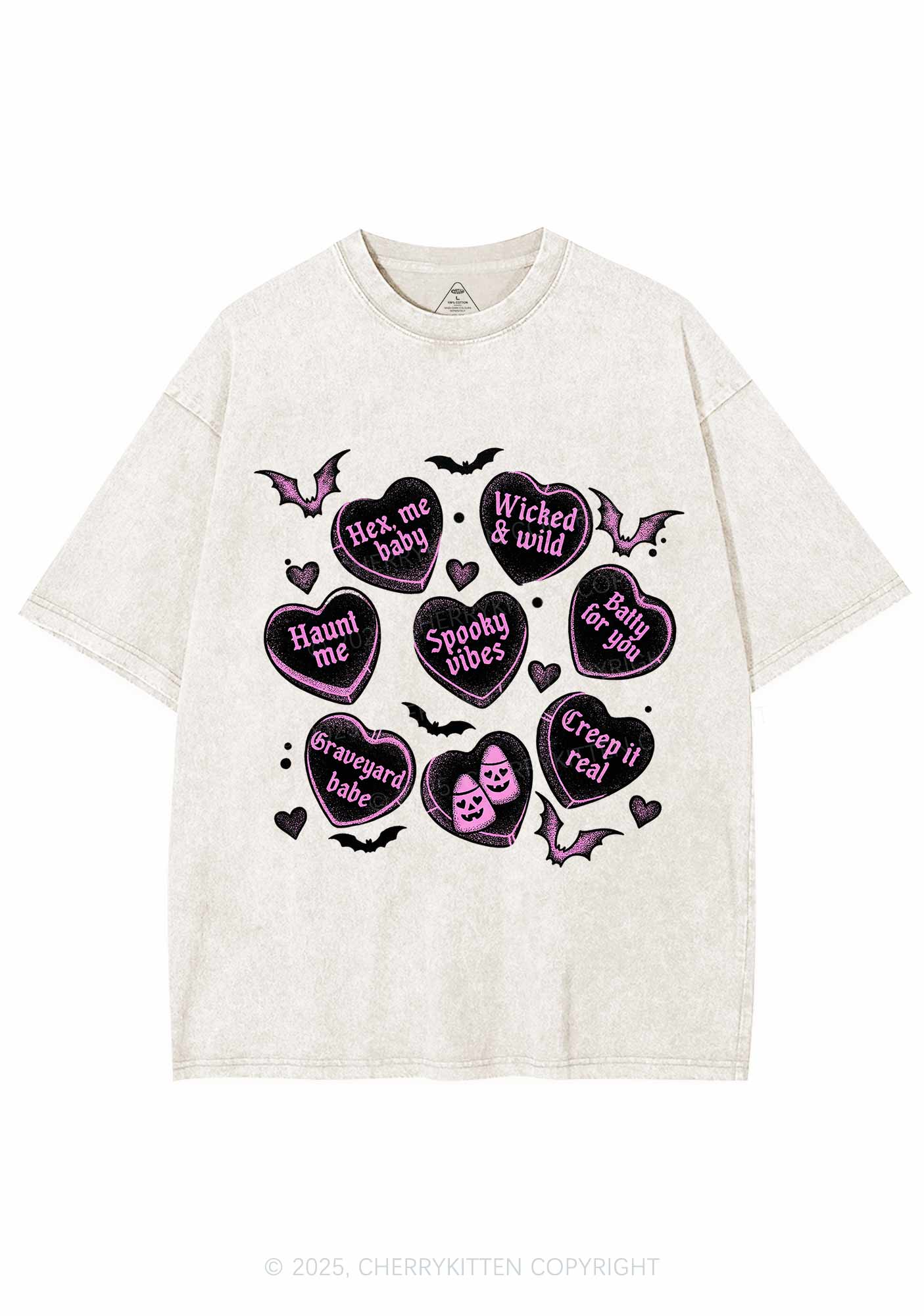 Spooky Candy Heart Valentine's Day Y2K Shirts Washed Tee Cherrykitten - Image 6