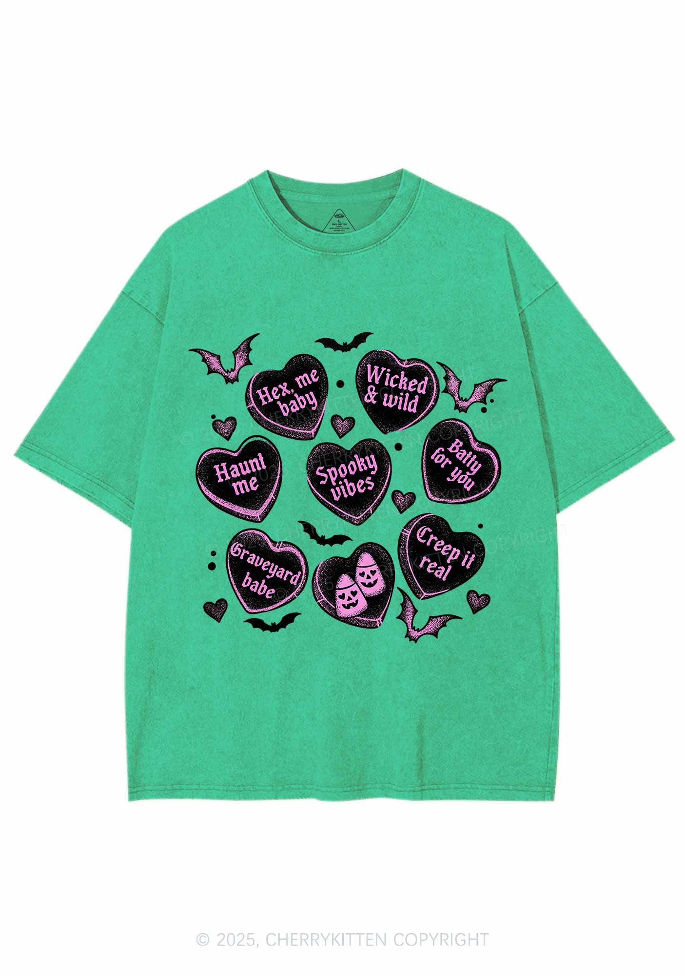 Spooky Candy Heart Valentine's Day Y2K Shirts Washed Tee Cherrykitten - Image 8