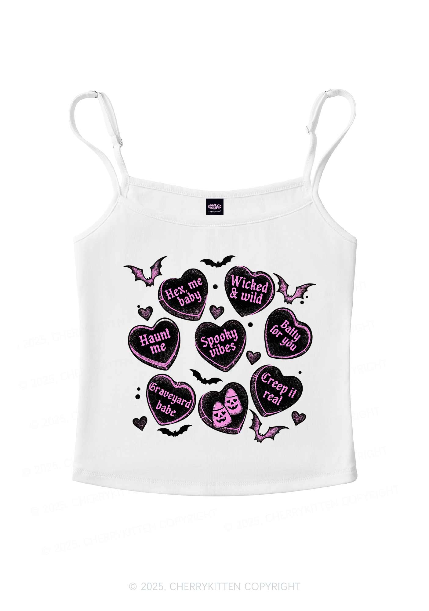 Spooky Candy Heart Valentine's Day Y2K Spaghetti Strap Cami Cherrykitten - Image 3