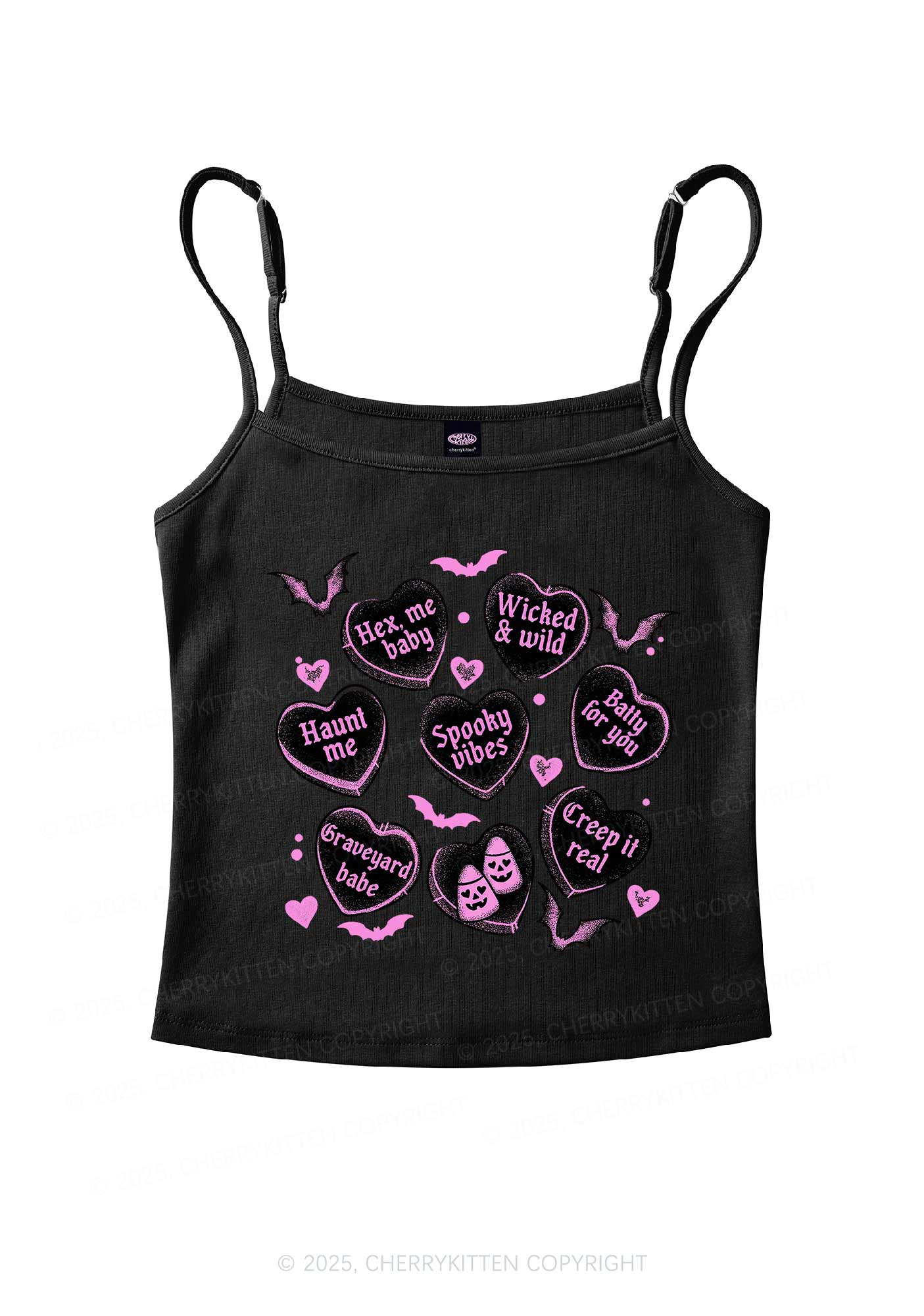 Spooky Candy Heart Valentine's Day Y2K Spaghetti Strap Cami Cherrykitten - Image 4
