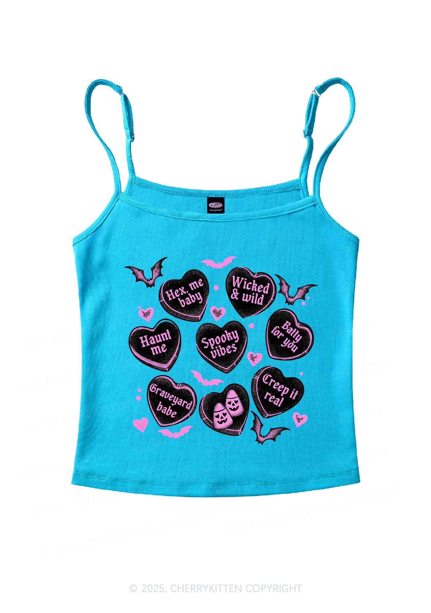 Spooky Candy Heart Valentine's Day Y2K Spaghetti Strap Cami Cherrykitten - Image 6