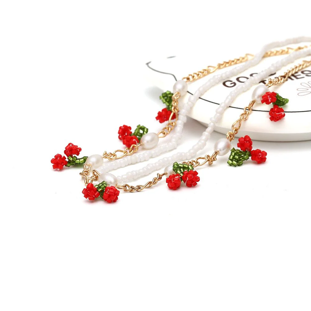 Stacking Cherry And Pearl Y2K Necklace - Image 3
