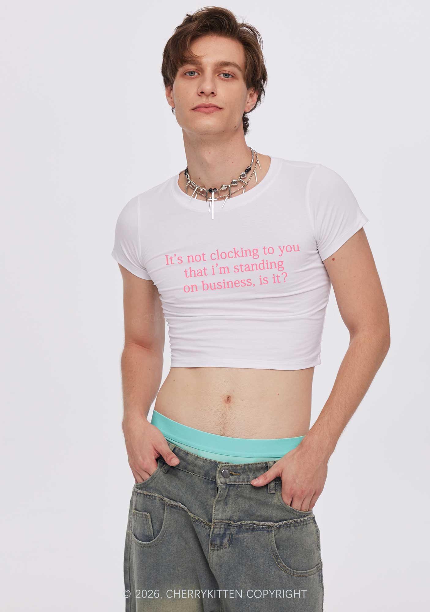 Standing On Business Y2K Baby Tee Cherrykitten - Image 2