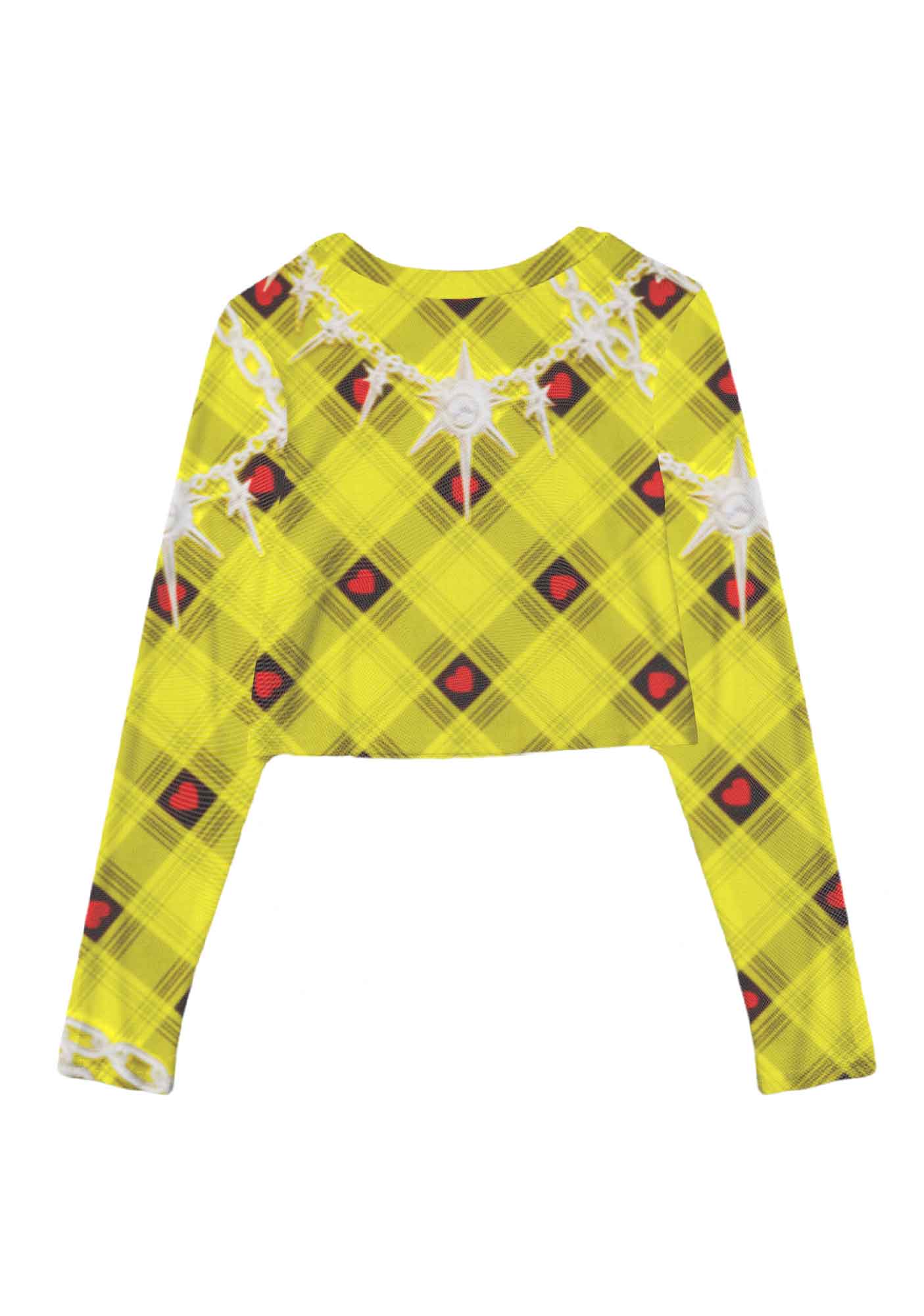 Star Chain and Hearts Y2K Mesh Long Sleeve Crop Top Cherrykitten - Image 3