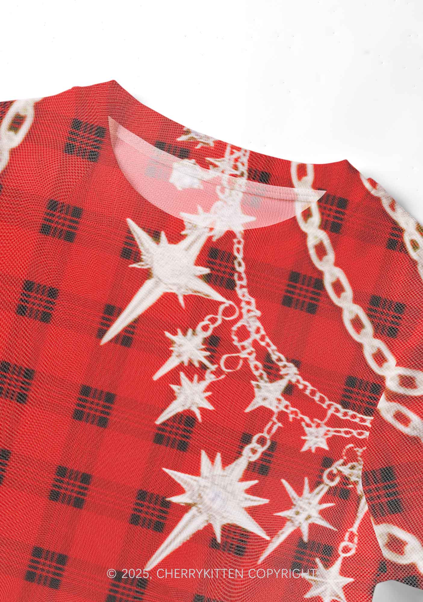 Star Chain Black Pattern Y2K Mesh Crop Top Cherrykitten - Image 3