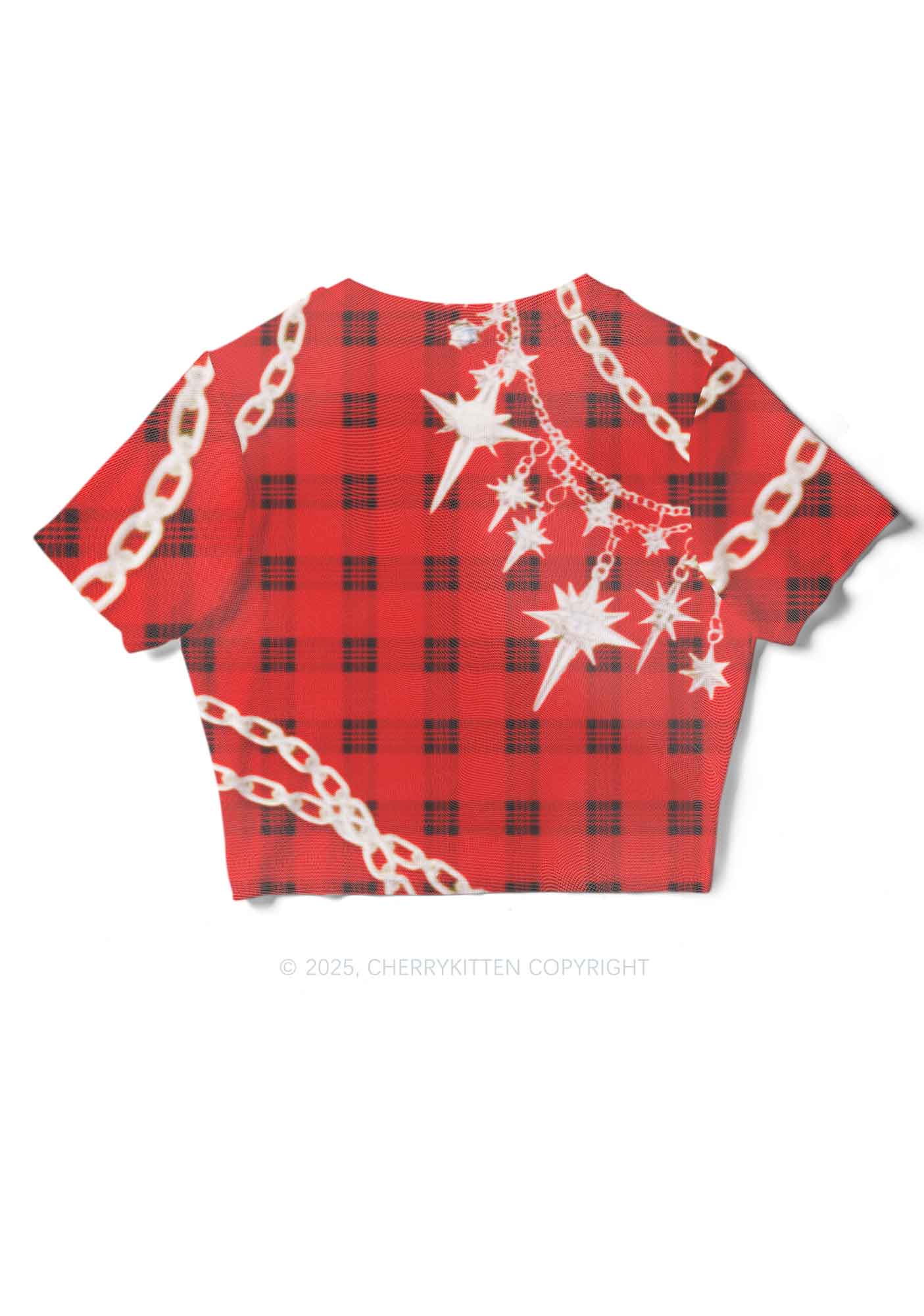 Star Chain Black Pattern Y2K Mesh Crop Top Cherrykitten - Image 5
