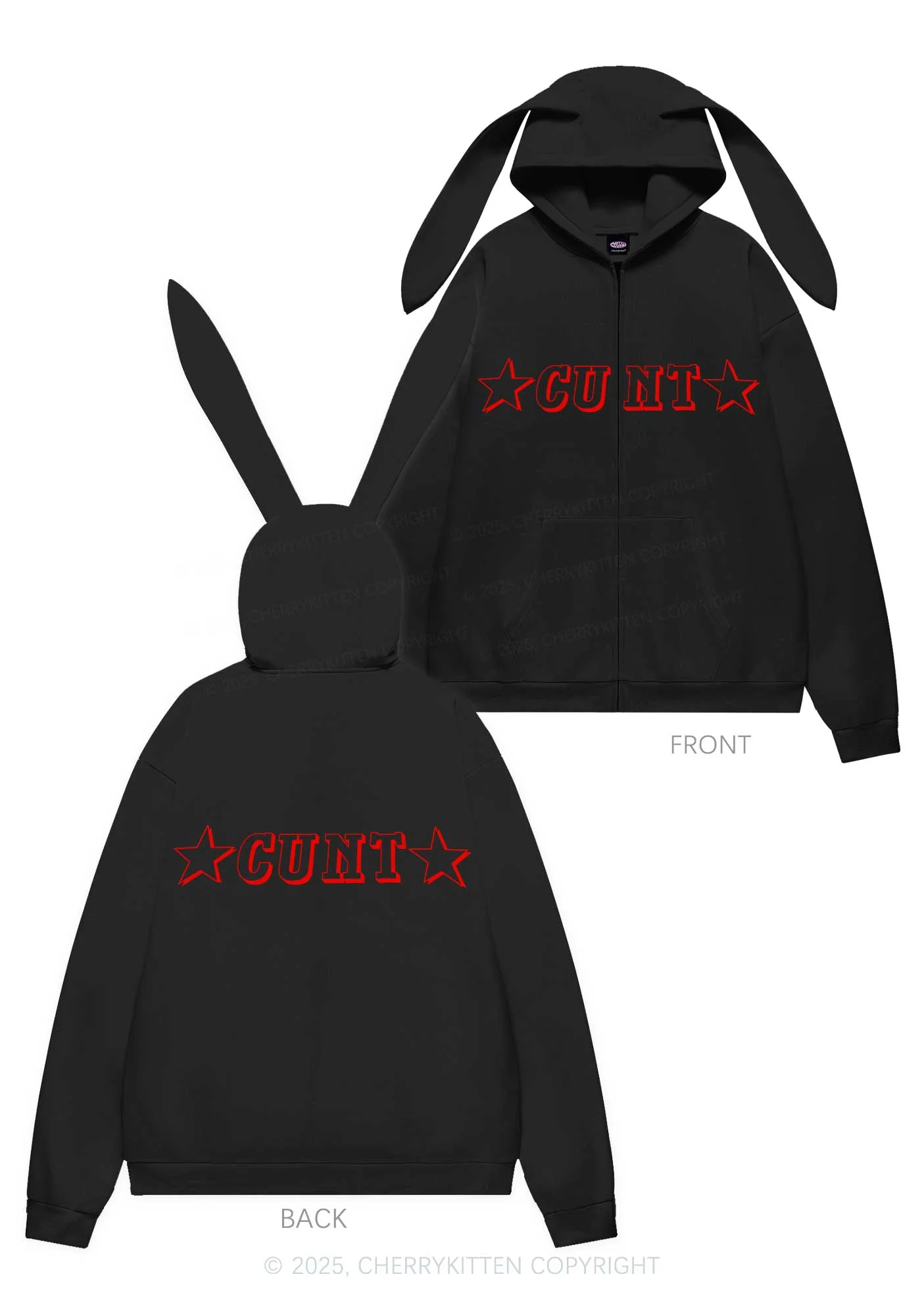 Star Count Y2K Bunny Ear Zip Hoodie Cherrykitten - Image 5