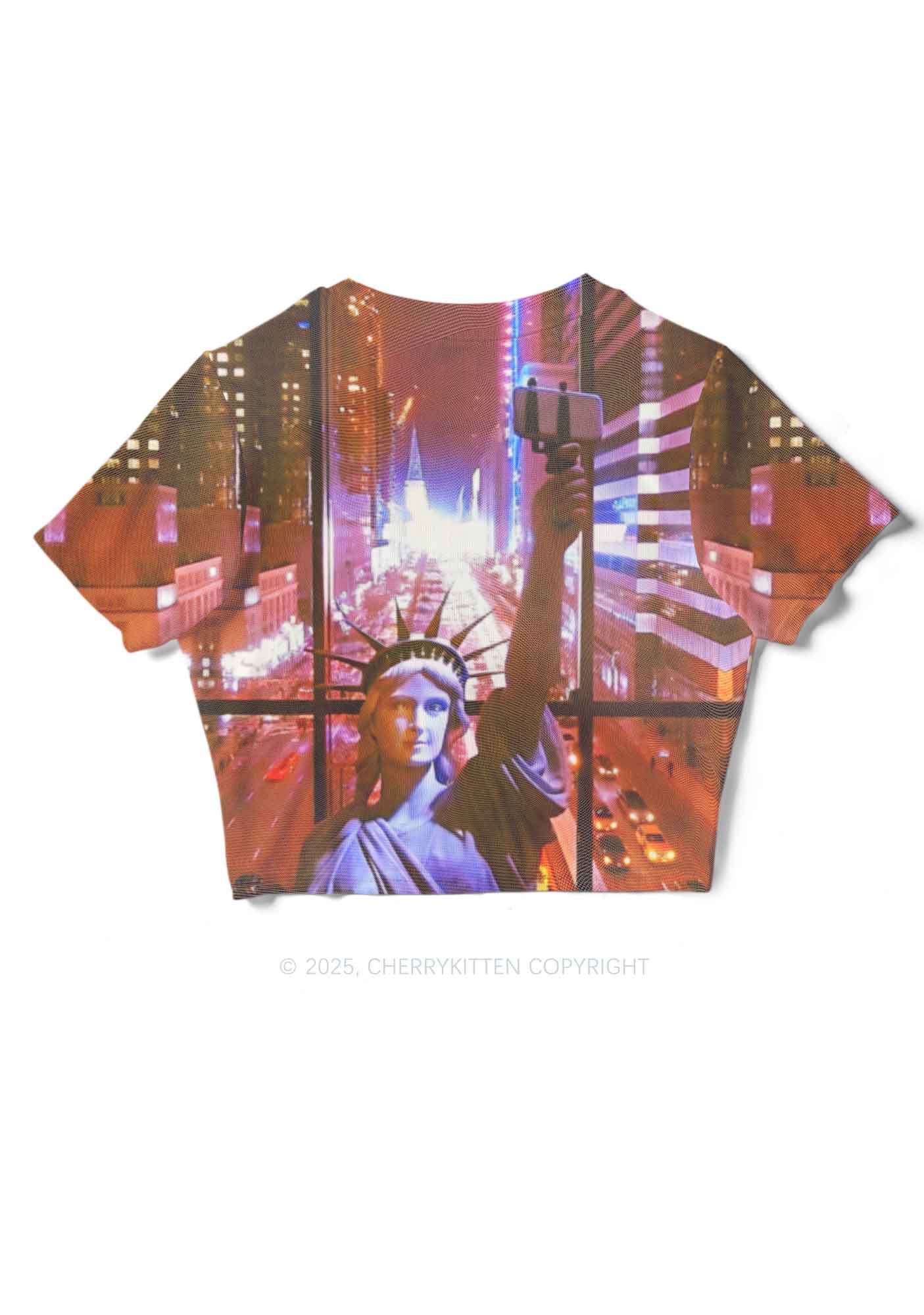 Statue Of Liberty Y2K Mesh Crop Top Cherrykitten - Image 4