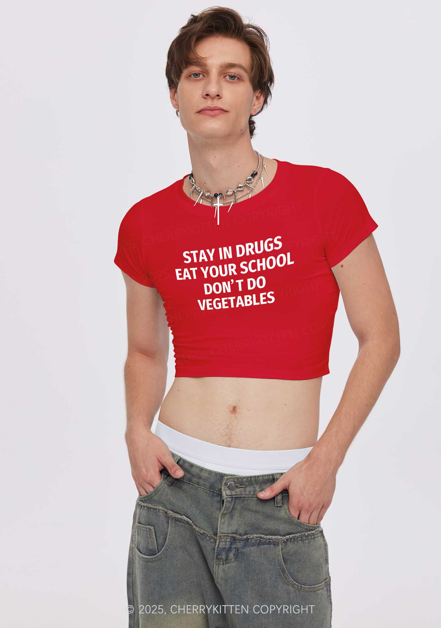 Stay In Drxgs Y2K Baby Tee Cherrykitten - Image 2